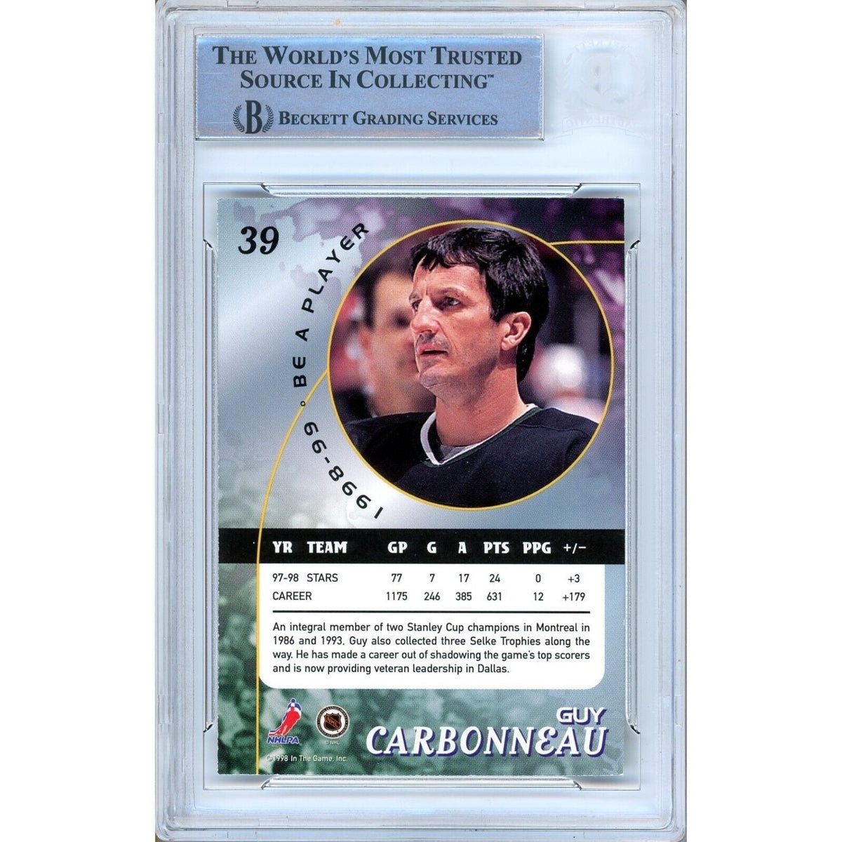Guy Carbonneau Dallas Stars Autographed Signed Trading Card Beckett BAS