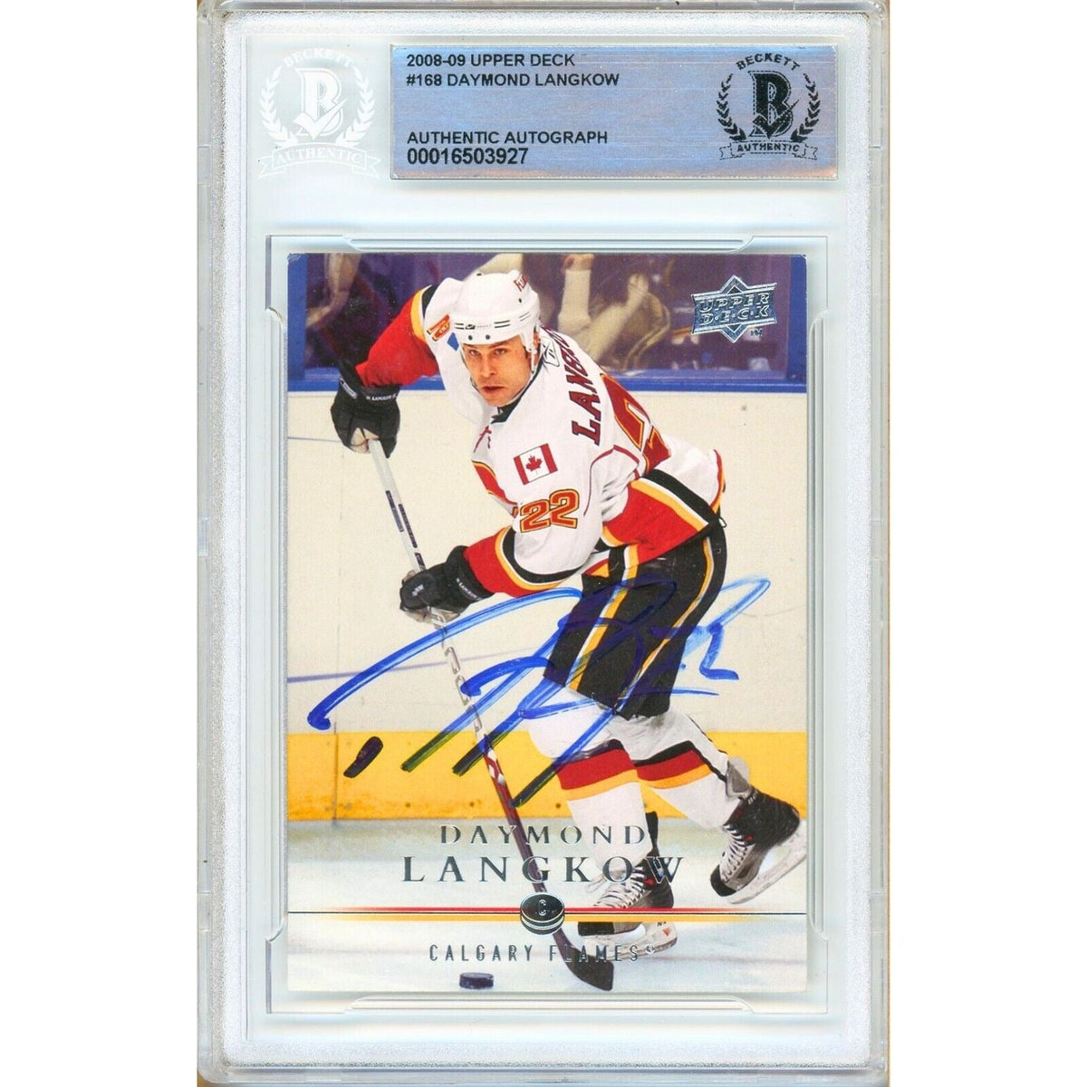 Daymond Langkow Upper Deck Autographed Trading Card Beckett BAS