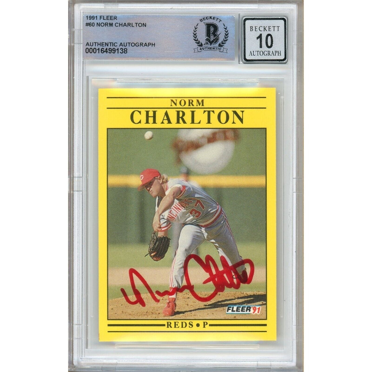 Norm Charlton Cincinnati Reds Signed Autographed Trading Card Beckett BGS