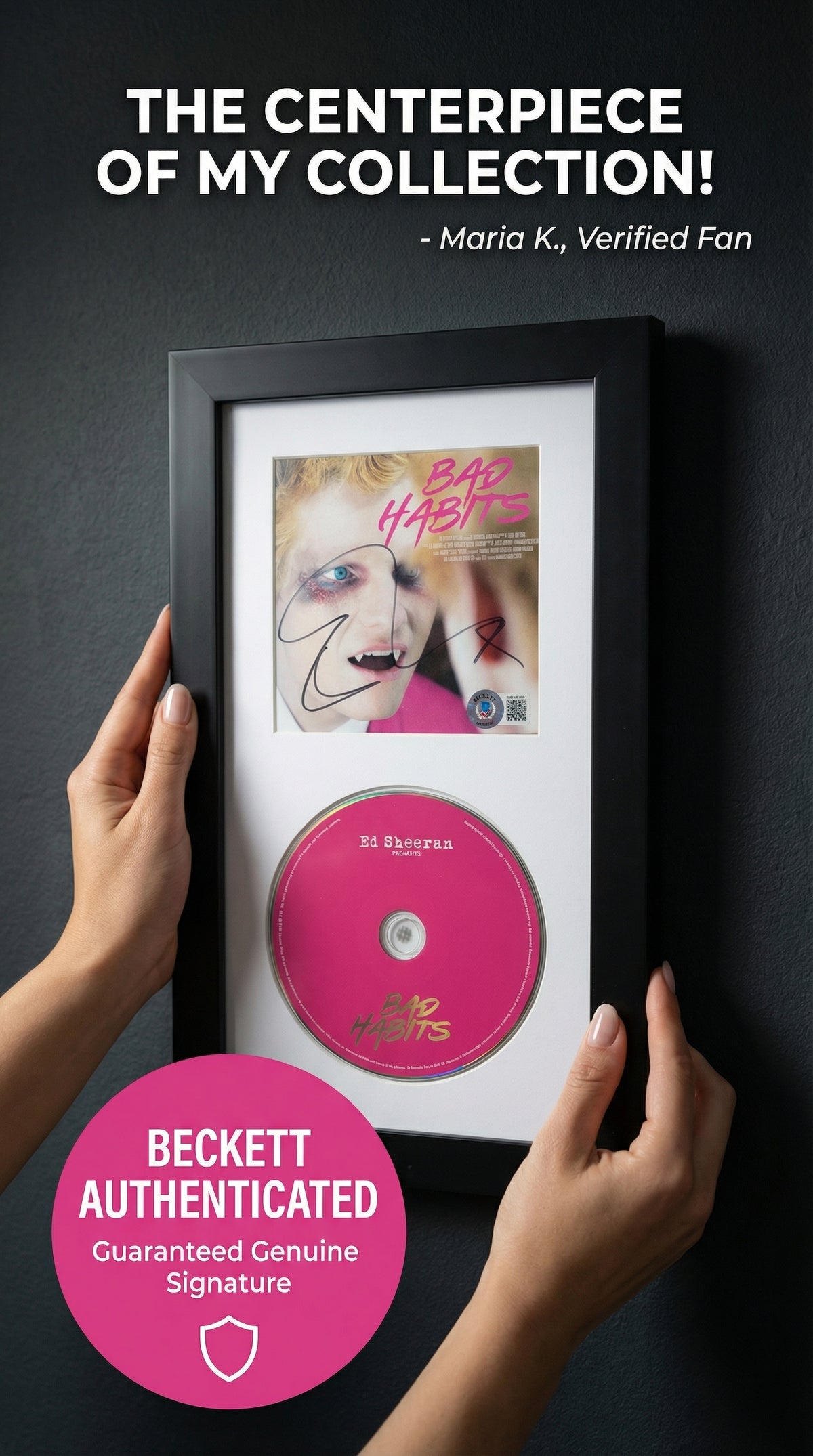Ed Sheeran Autographed Bad Habits CD Cover Framed - Beckett Authentication