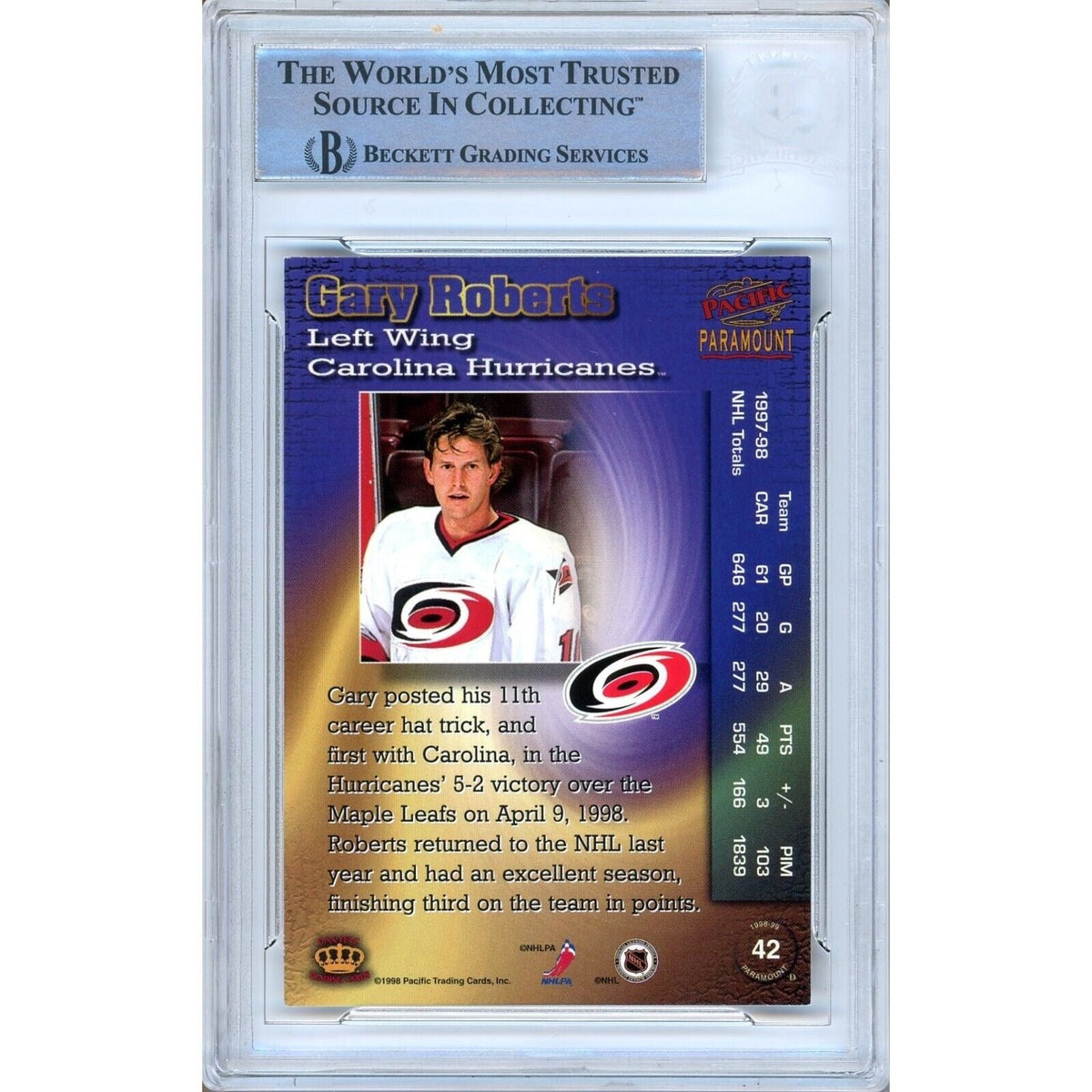 Gary Roberts Pacific Paramount Signed Trading Card Beckett BAS