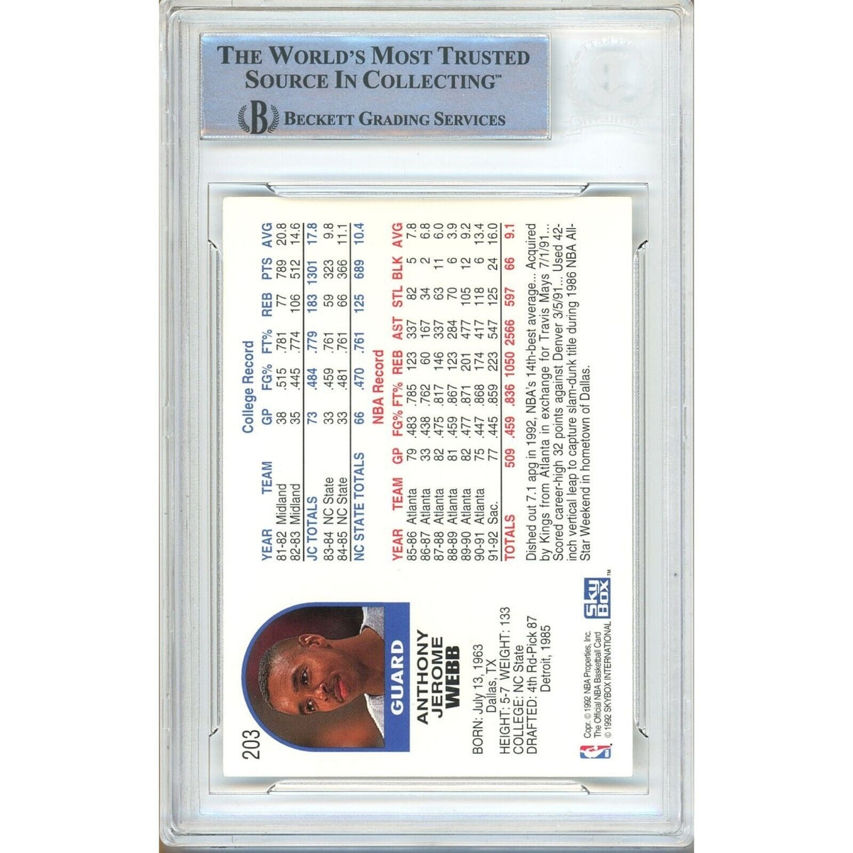 Spud Webb Sacramento Kings Signed Autograph Trading Card Beckett BAS