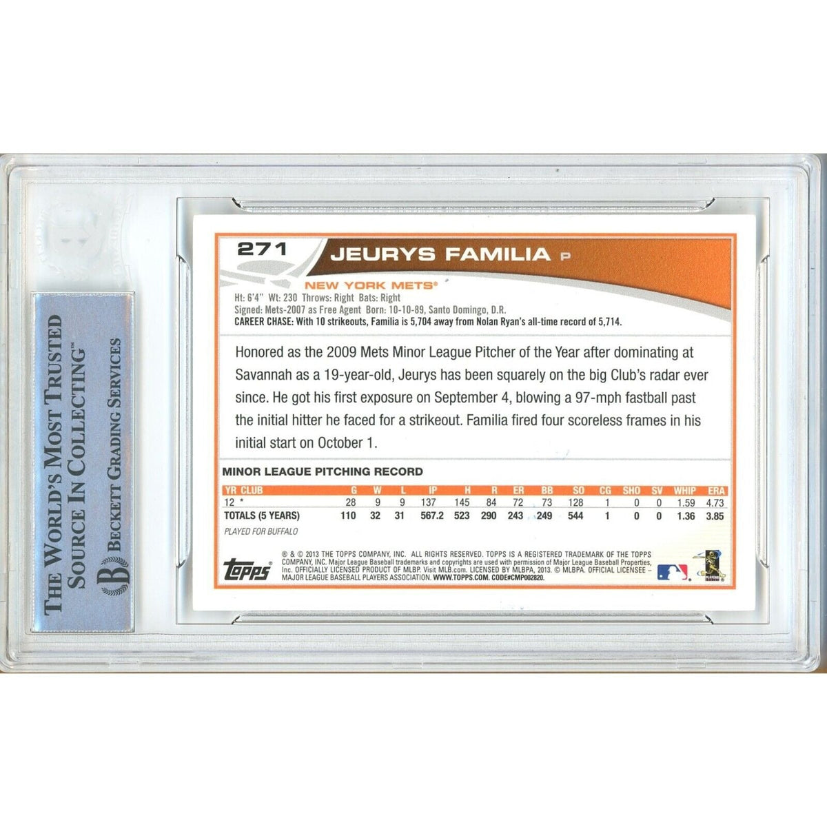 Jeurys Familia New York Mets Signed Trading Card Beckett BAS