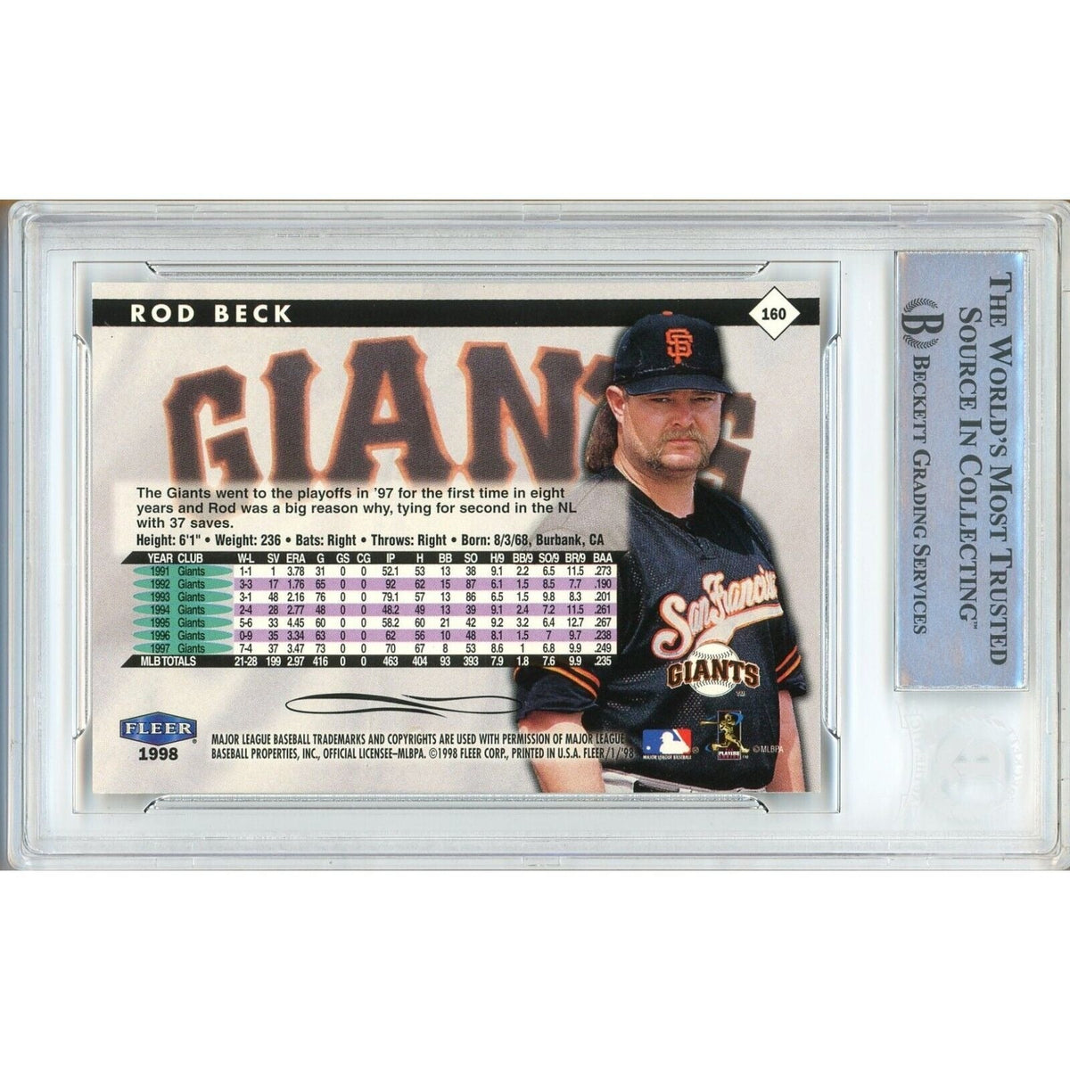 Rod Beck San Francisco Giants Signed Trading Card Beckett BAS