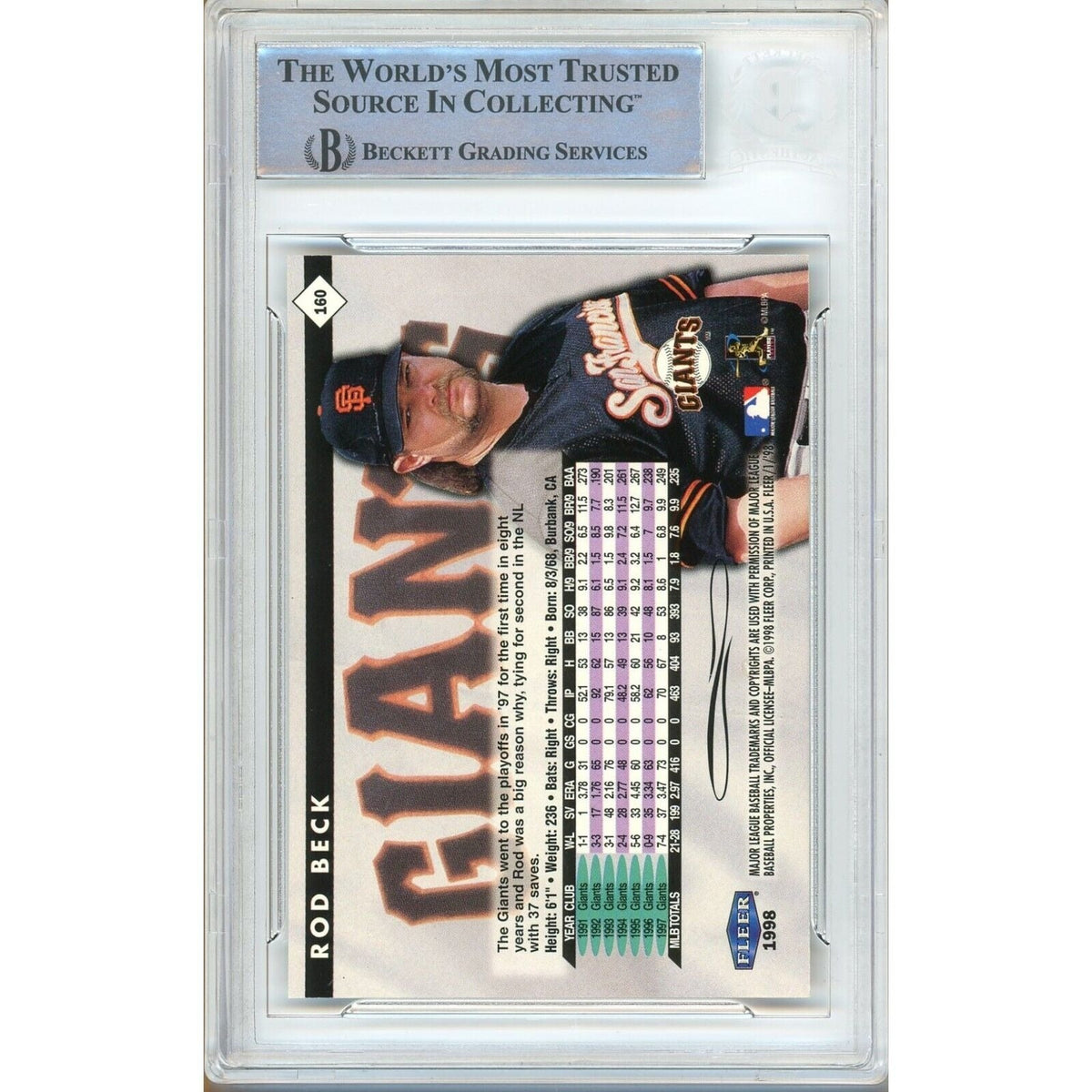 Rod Beck San Francisco Giants Autograph Trading Card Beckett BAS