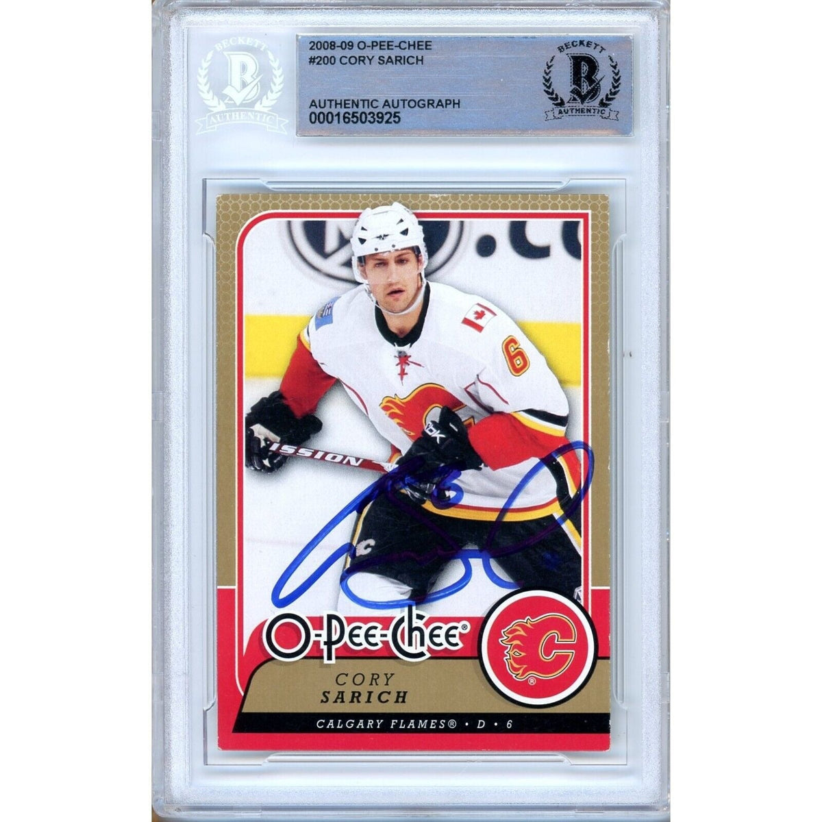 Cory Sarich Calgary Flames Autographed Trading Card Beckett BAS