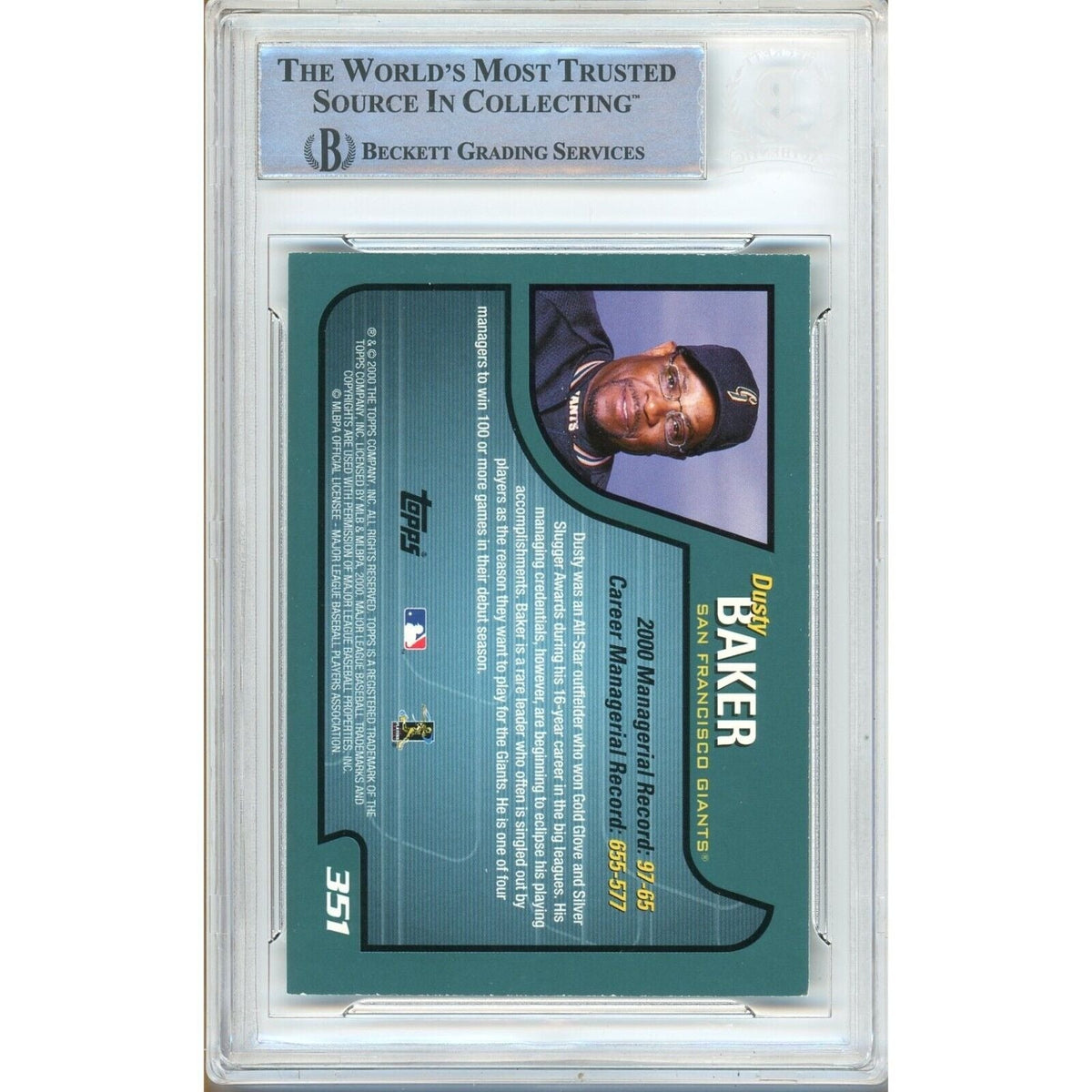 Dusty Baker San Francisco Giants Autograph Trading Card Beckett BAS