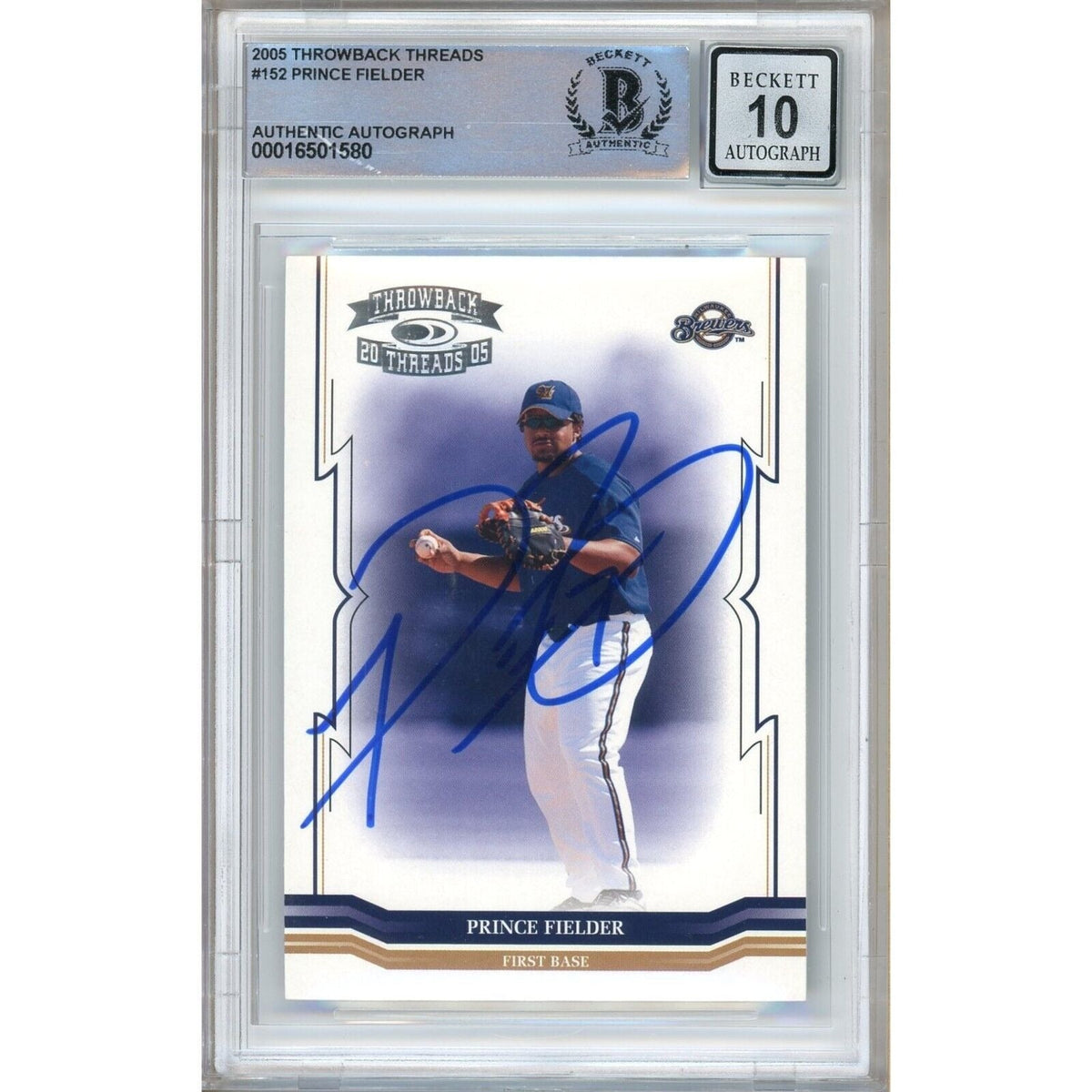 Prince Fielder Milwaukee Brewers Signed Autographed Trading Card Beckett BGS