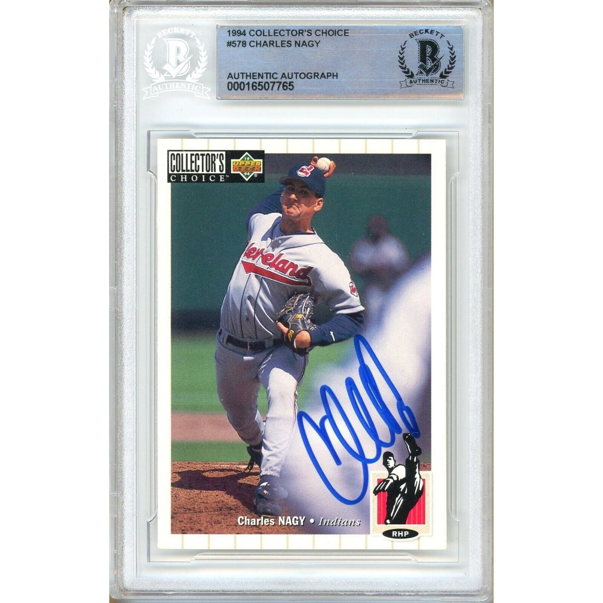 Charles Nagy Collectors Choice Autographed Trading Card Beckett BAS