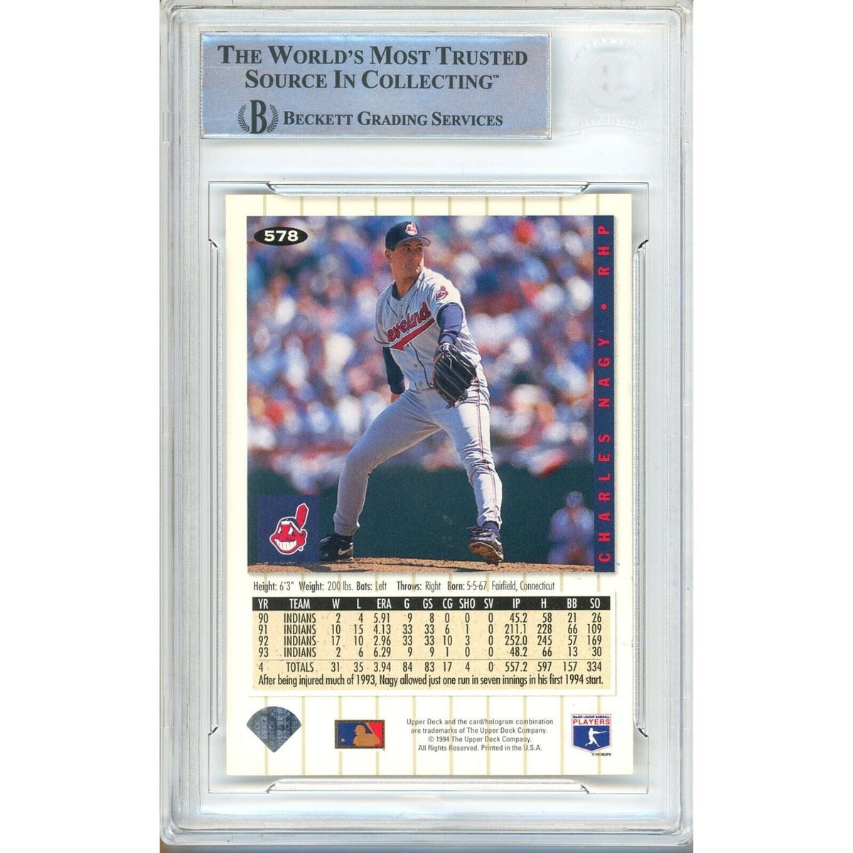 Charles Nagy Collectors Choice Signed Trading Card Beckett BAS