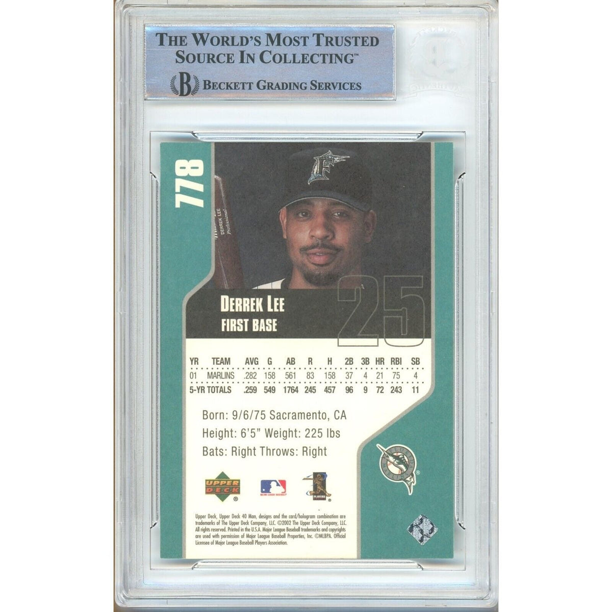 Derrek Lee Upper Deck Signed Trading Card Beckett BAS