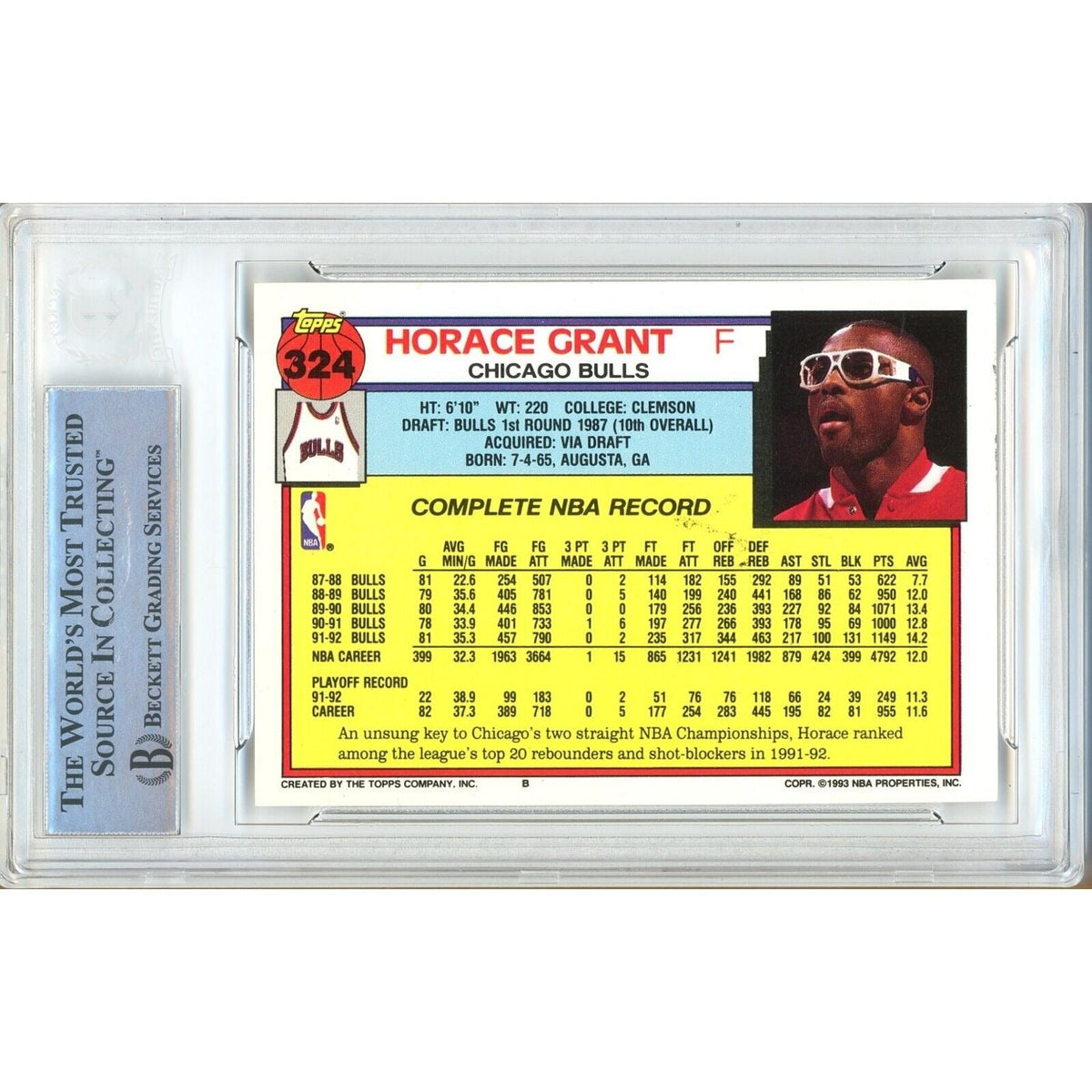 Horace Grant Chicago Bulls Autographed Signed Trading Card Beckett BAS