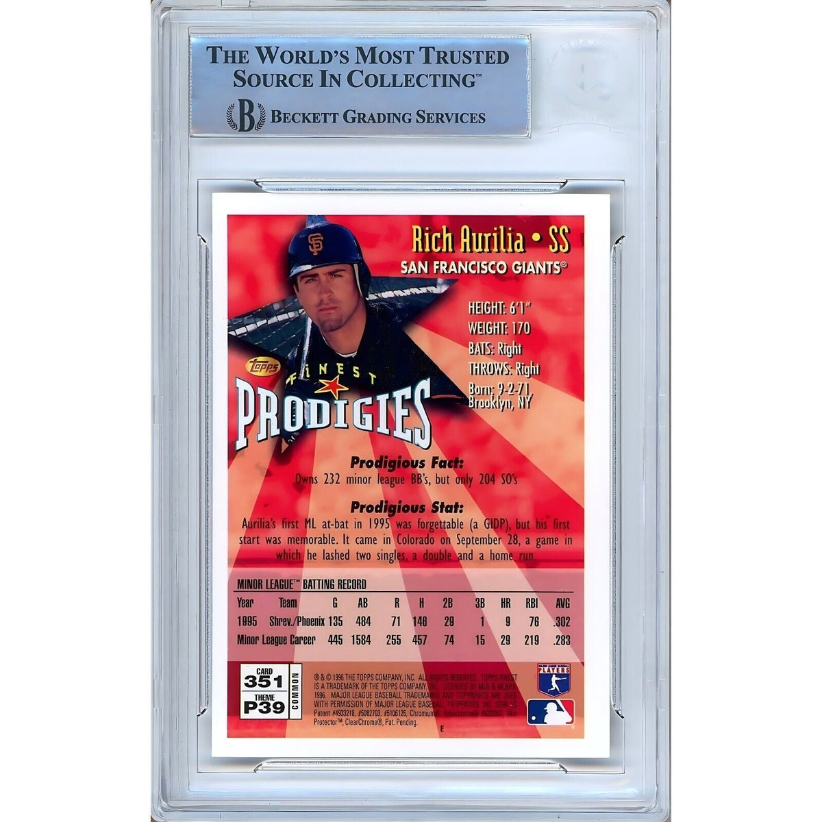 Rich Aurilia San Francisco Giants Signed Trading Card Beckett BAS