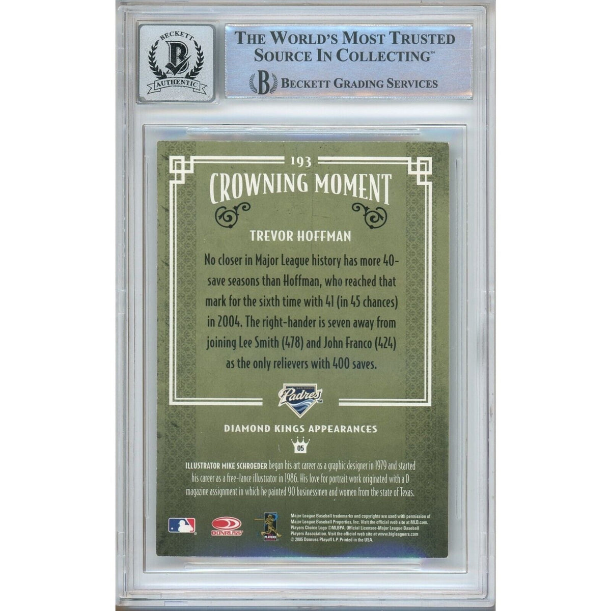 Trevor Hoffman San Diego Padres Signed Trading Card Beckett BGS
