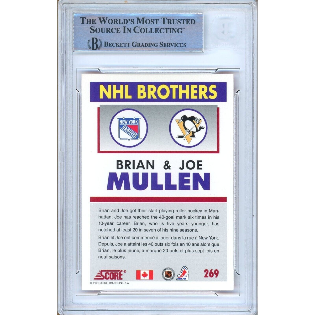 Joe Mullen Pittsburgh Penguins Autographed Signed Trading Card Beckett BAS
