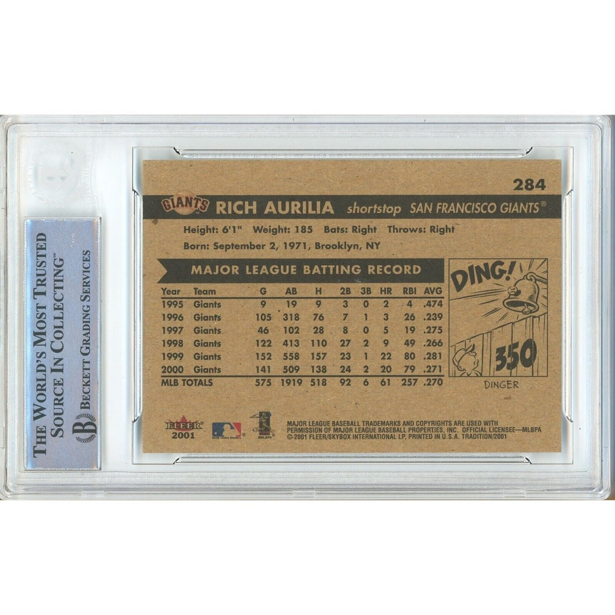 Rich Aurilia San Francisco Giants Autograph Trading Card Beckett BAS