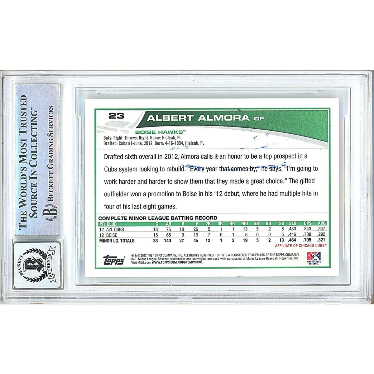 Albert Almora Topps Pro Debut Signed Trading Card Beckett BGS