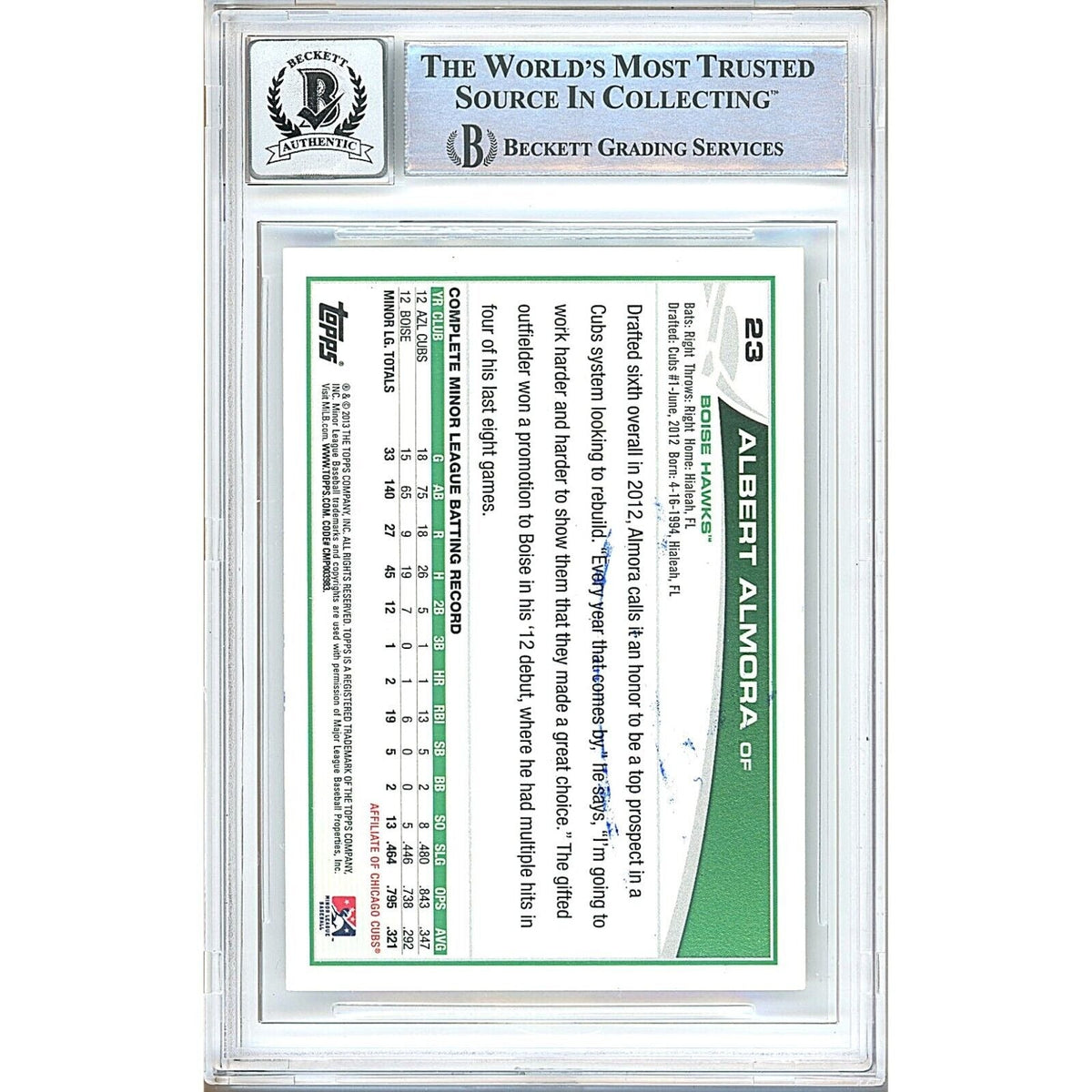 Albert Almora Topps Pro Debut Autograph Trading Card Beckett BGS