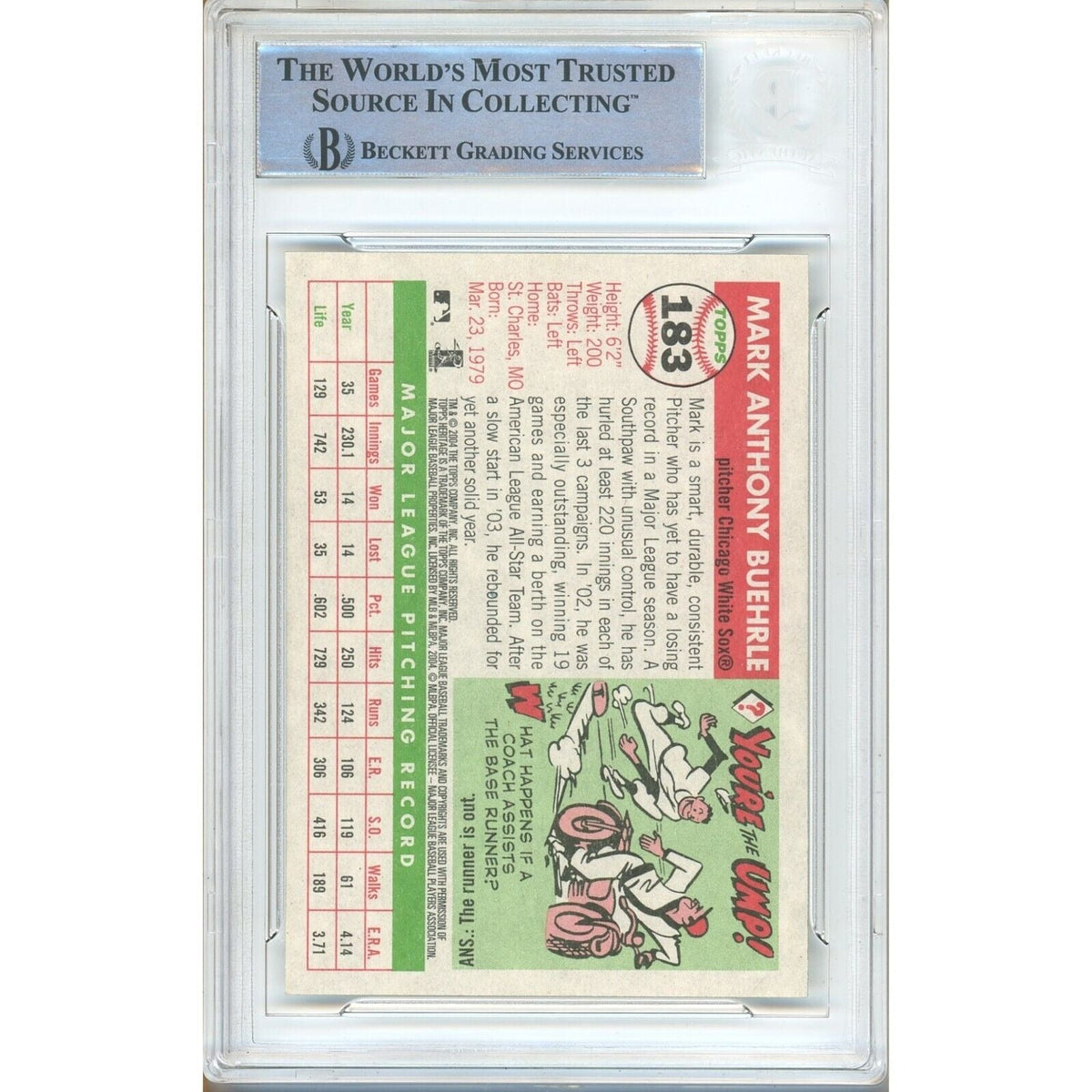 Mark Buehrle White Sox Signed Auto Trading Card Beckett BAS
