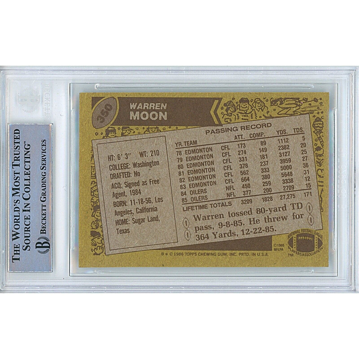 Warren Moon Houston Oilers Signed Trading Card Beckett BAS