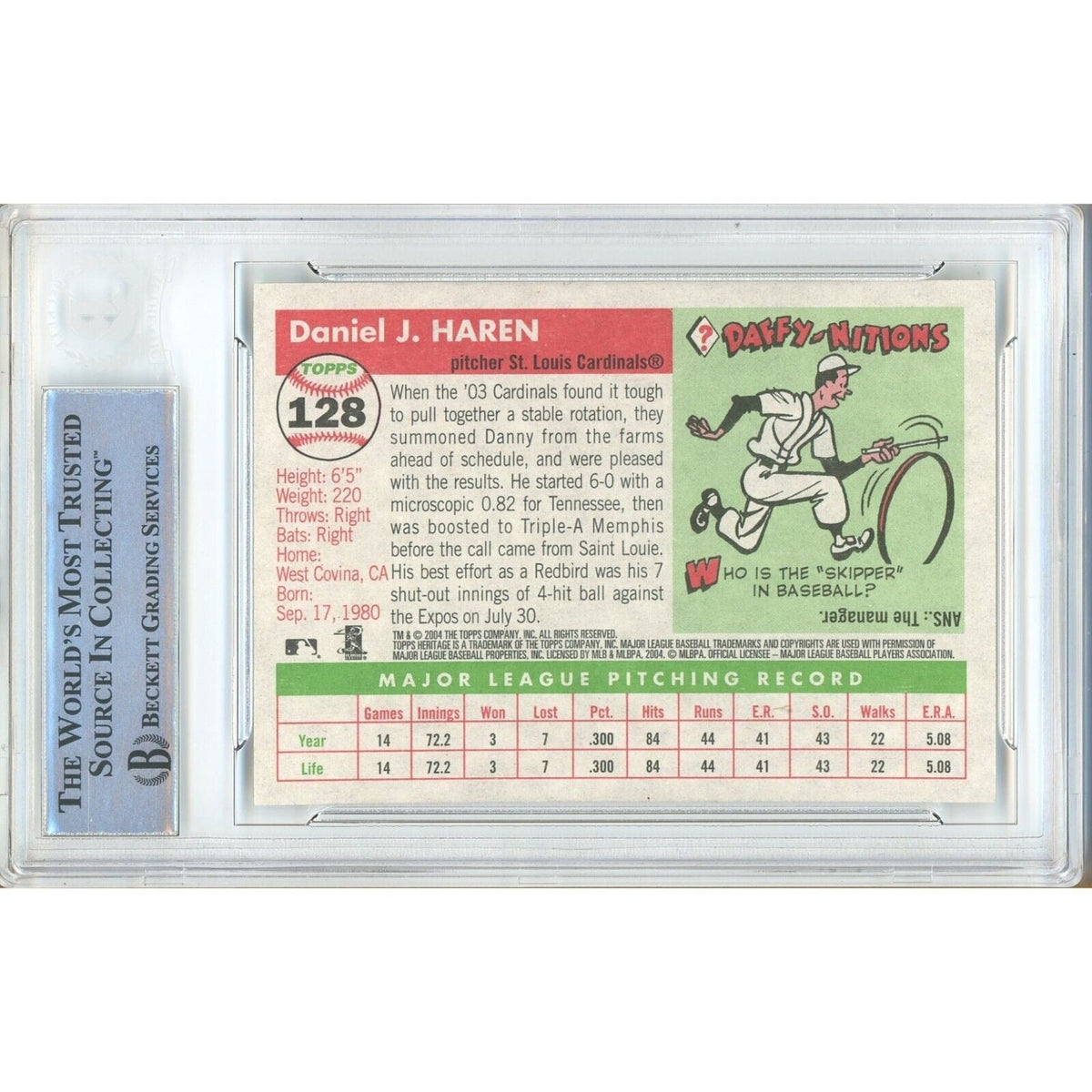 Dan Haren St Louis Cardinals Autograph Trading Card Beckett BAS