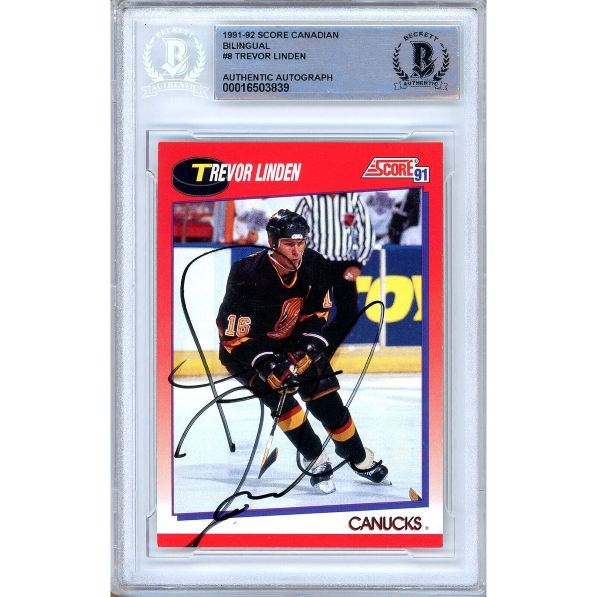 Trevor Linden Vancouver Canucks Signed Autographed Trading Card Beckett BAS