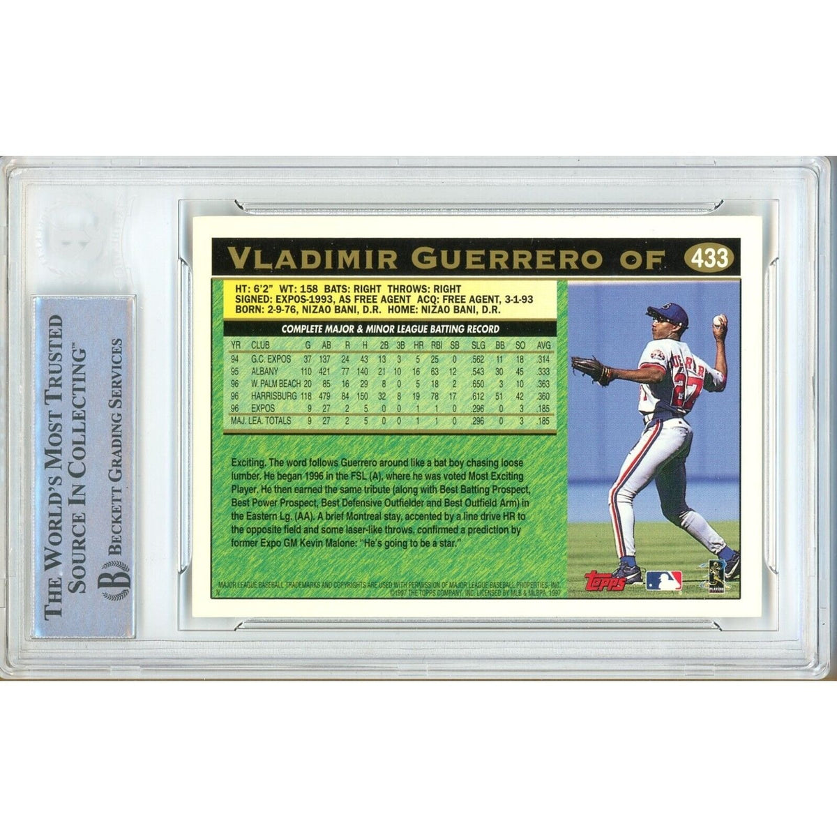 Vladimir Guerrero Montreal Expos Signed Trading Card Beckett BAS