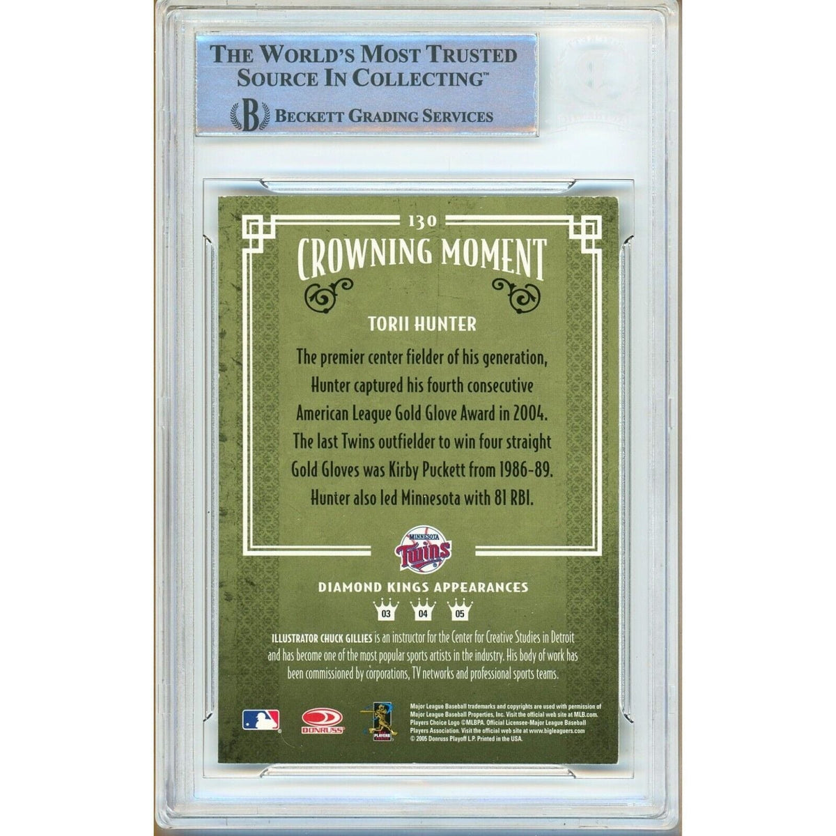Torii Hunter Minnesota Twins Signed Trading Card Beckett BGS