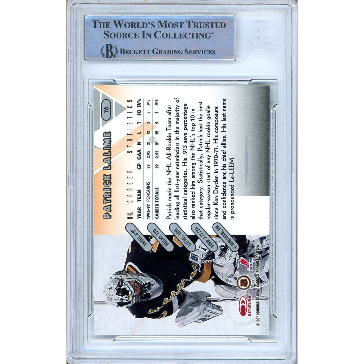 Patrick Lalime Pittsburgh Penguins Signed Autograph Trading Card Beckett BAS