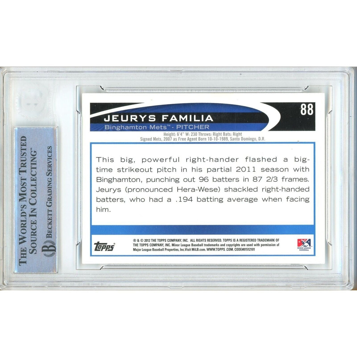 Jeurys Familia New York Mets Signed Trading Card Beckett BAS