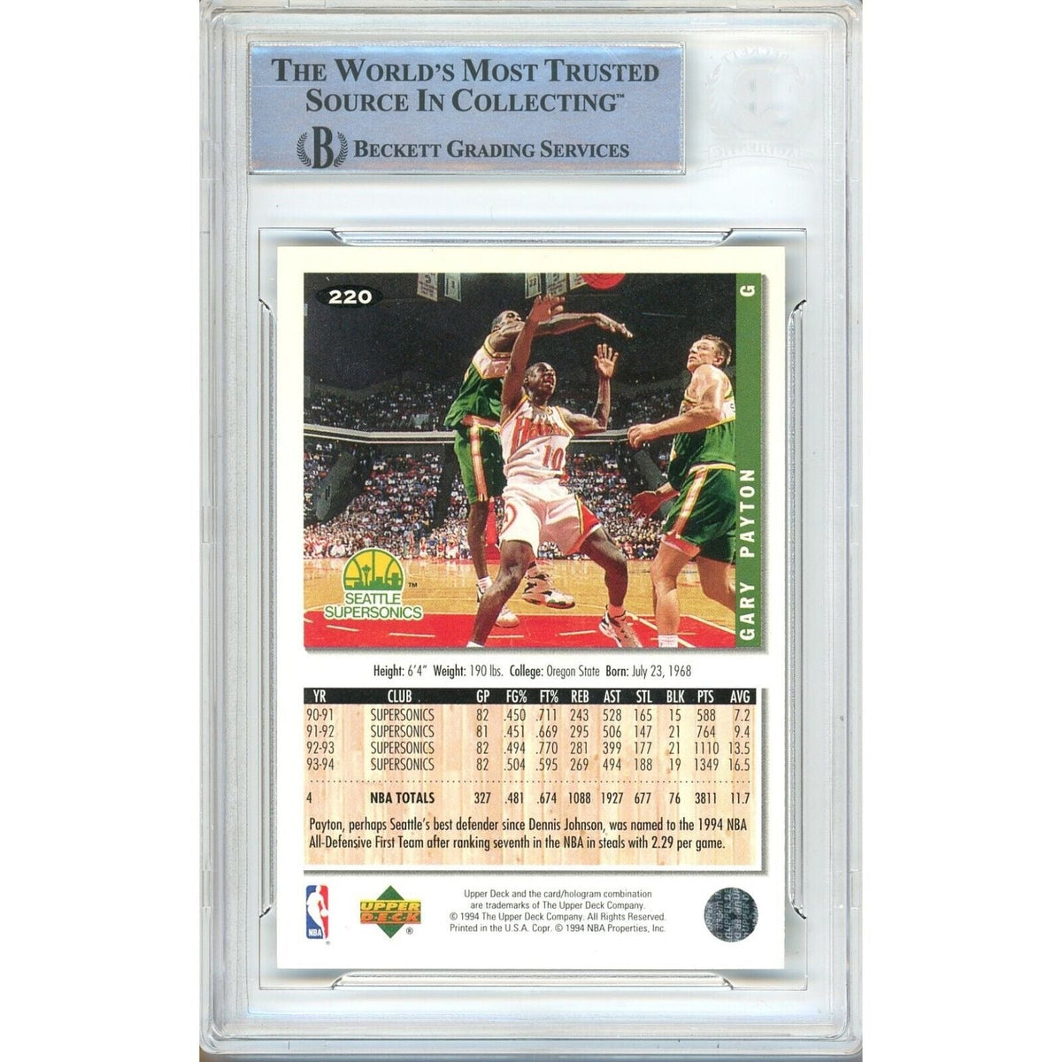 Gary Payton Collectors Choice Signed Trading Card Beckett BAS