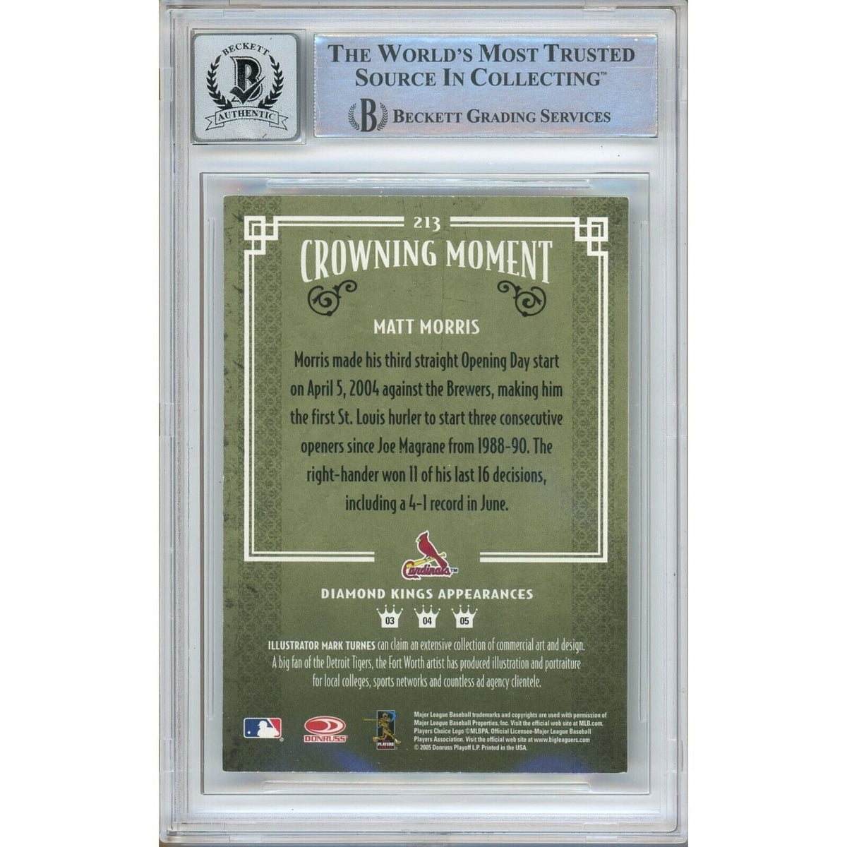 Matt Morris St Louis Cardinals Signed Trading Card Beckett BGS