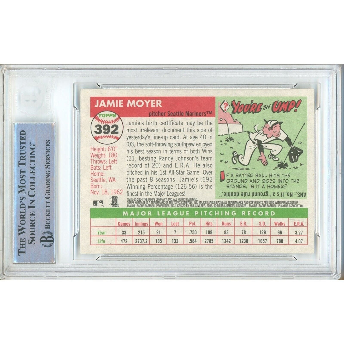 Jamie Moyer Topps Heritage Autograph Trading Card Beckett BAS