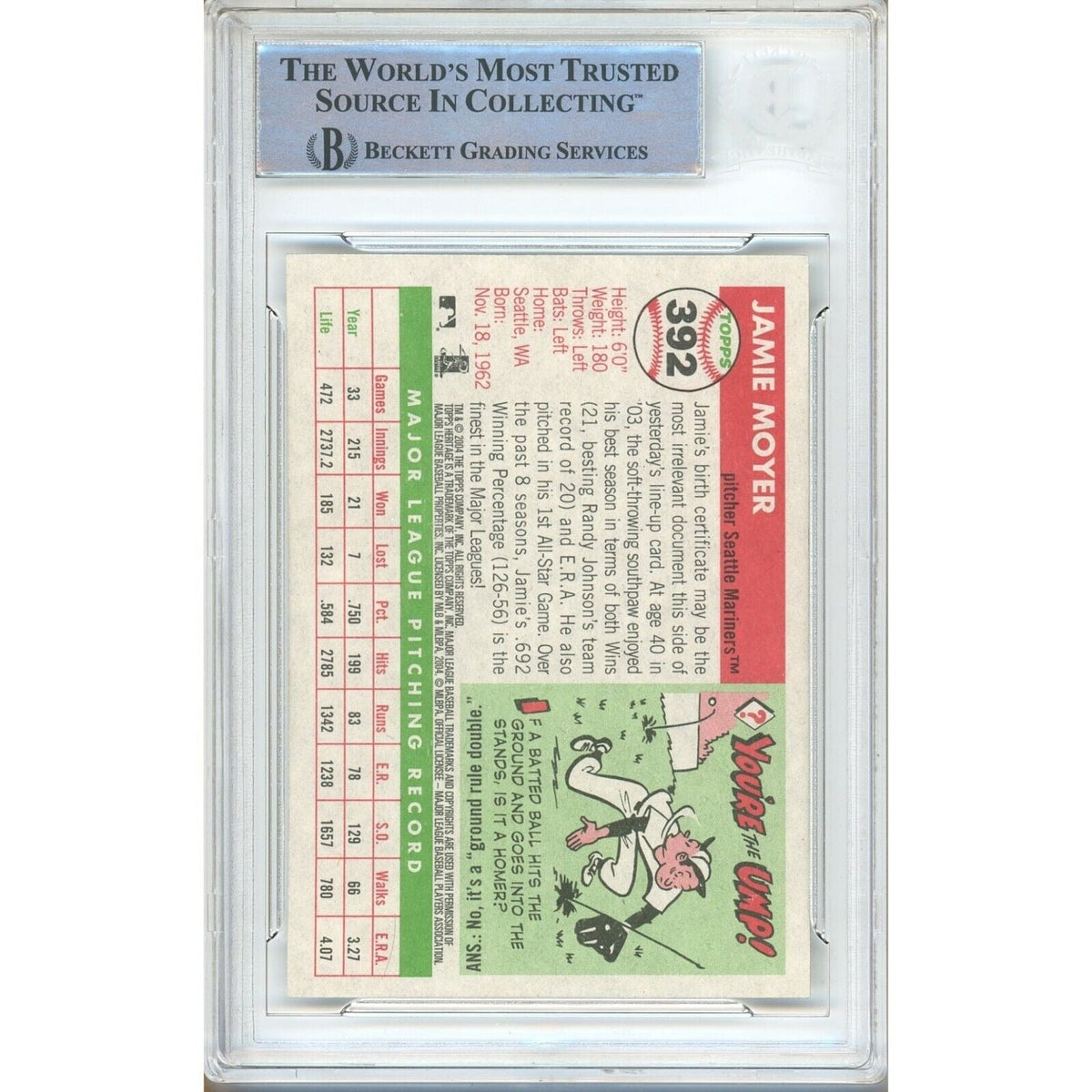 Jamie Moyer Topps Heritage Auto Trading Card Beckett BAS