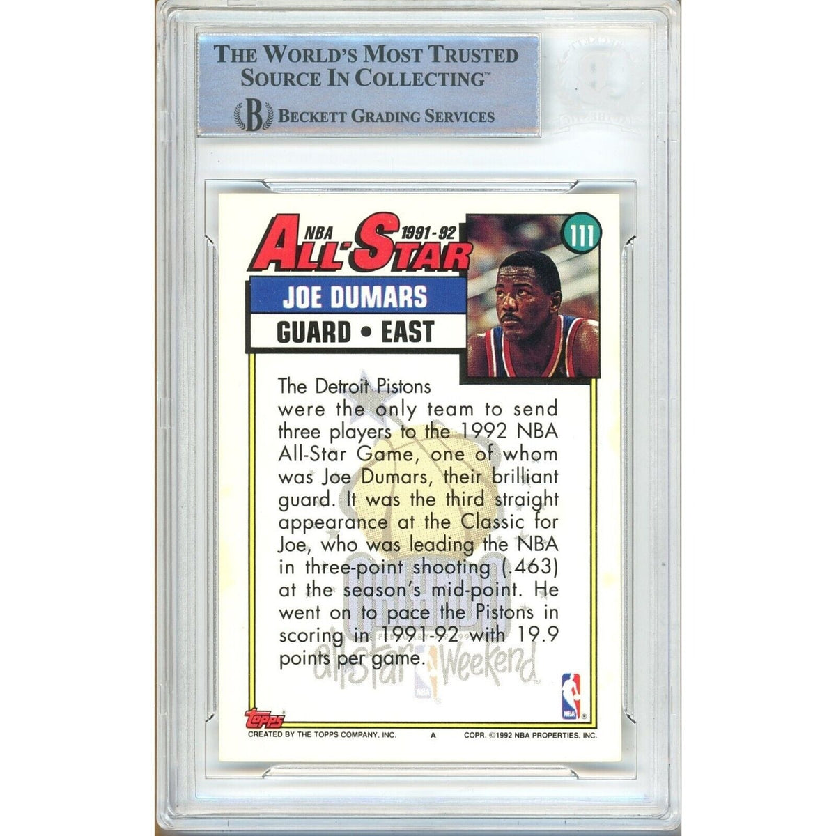 Joe Dumars Detroit Pistons Autographed Signed Trading Card Beckett BAS