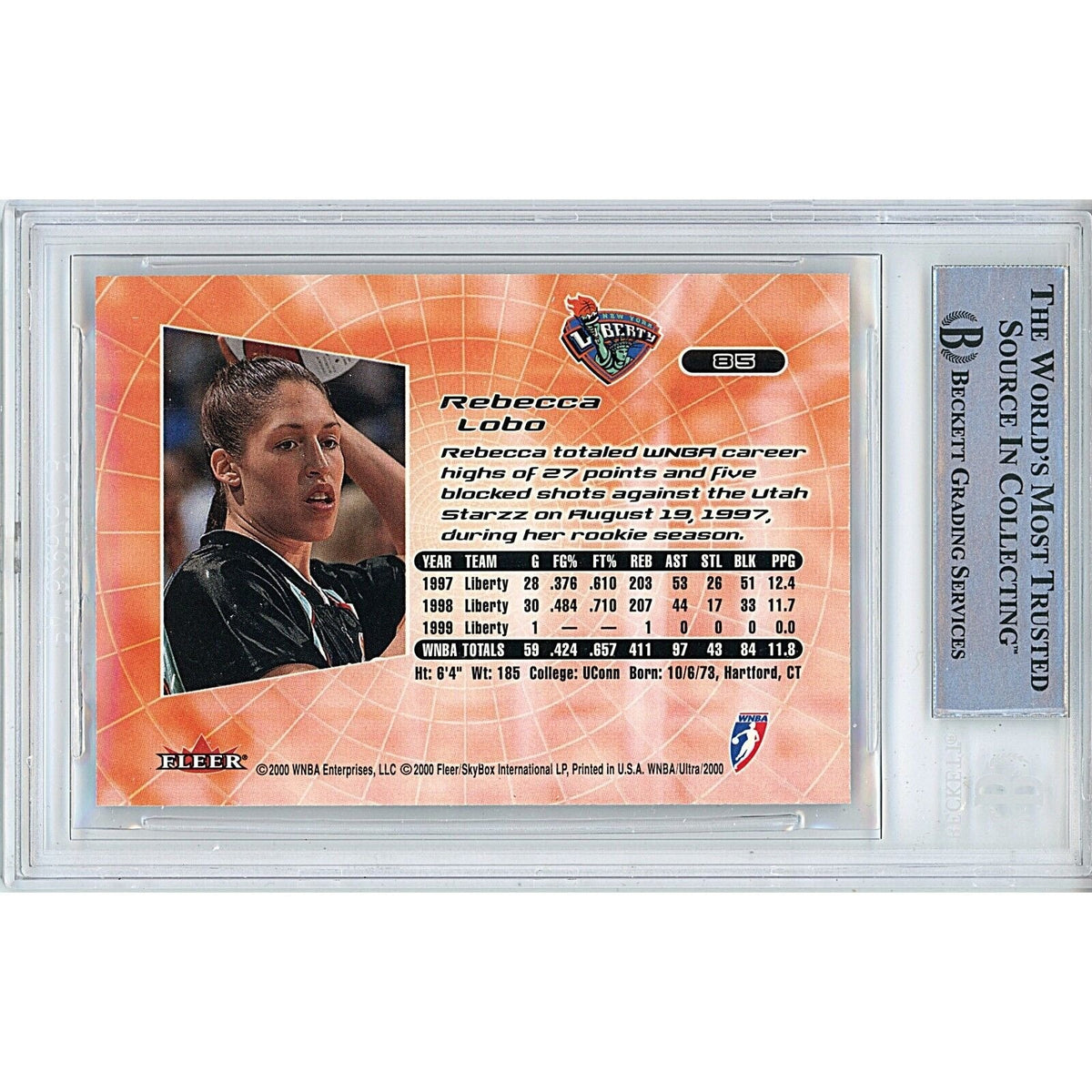 Rebecca Lobo New York Liberty Signed Trading Card Beckett BAS