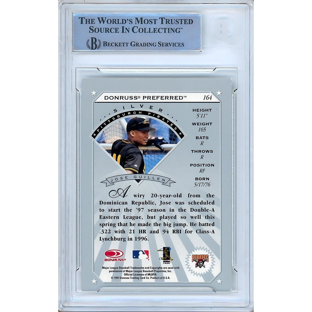Jose Guillen Donruss Preferred Signed Trading Card Beckett BAS