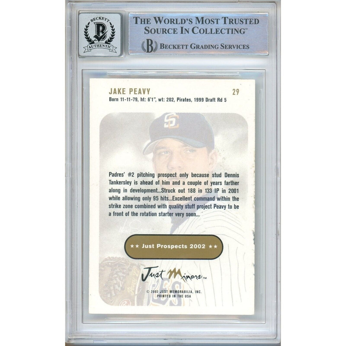 Jake Peavy Just Prospects Signed Trading Card Beckett BGS