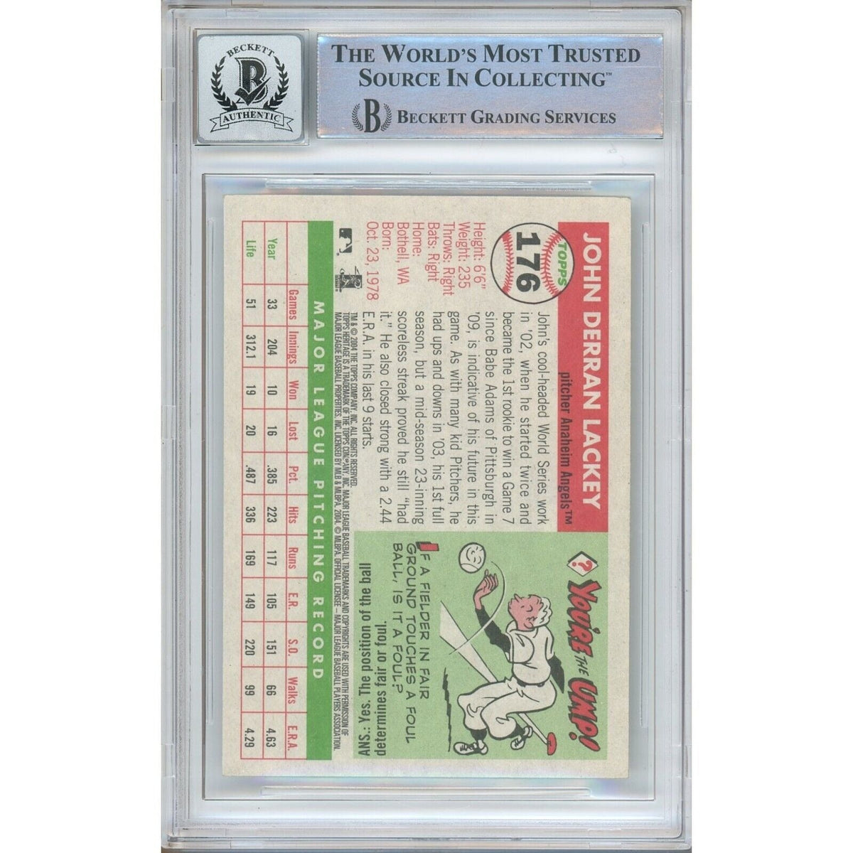 John Lackey Auto Trading Card Beckett BGS