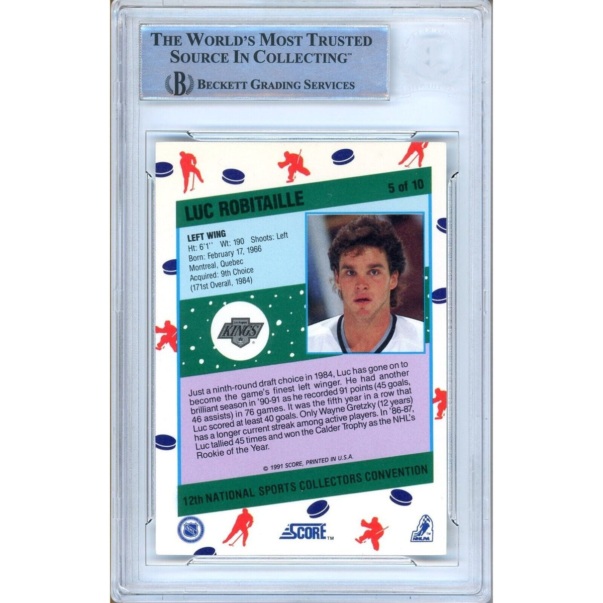 Luc Robitaille Score Natl Conv Signed Trading Card Beckett BAS