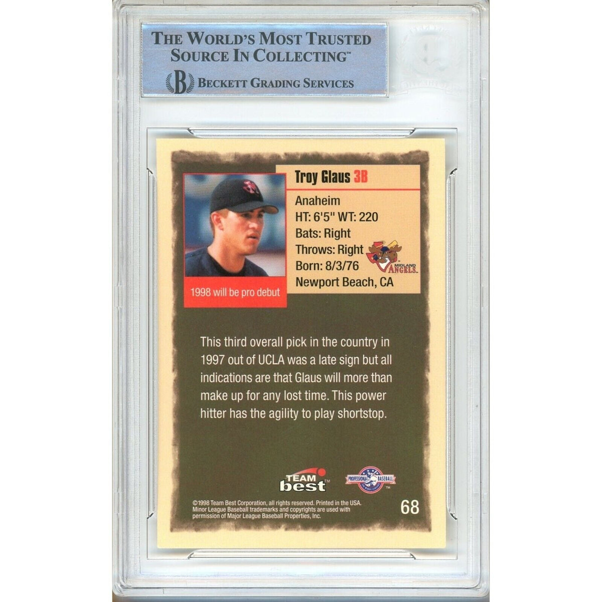 Troy Glaus Anaheim Angels Signed Trading Card Beckett BAS