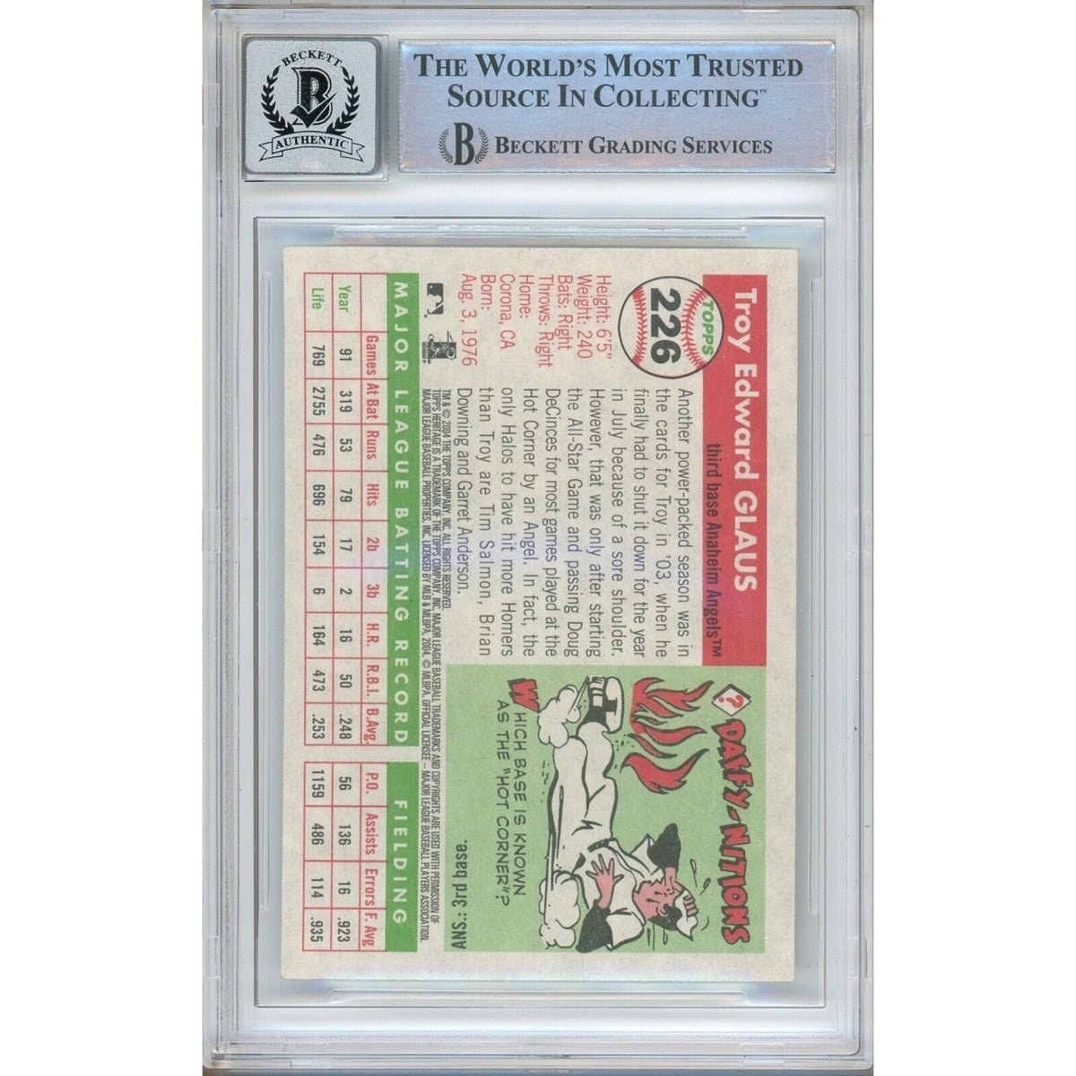 Troy Glaus Auto Trading Card Beckett BGS