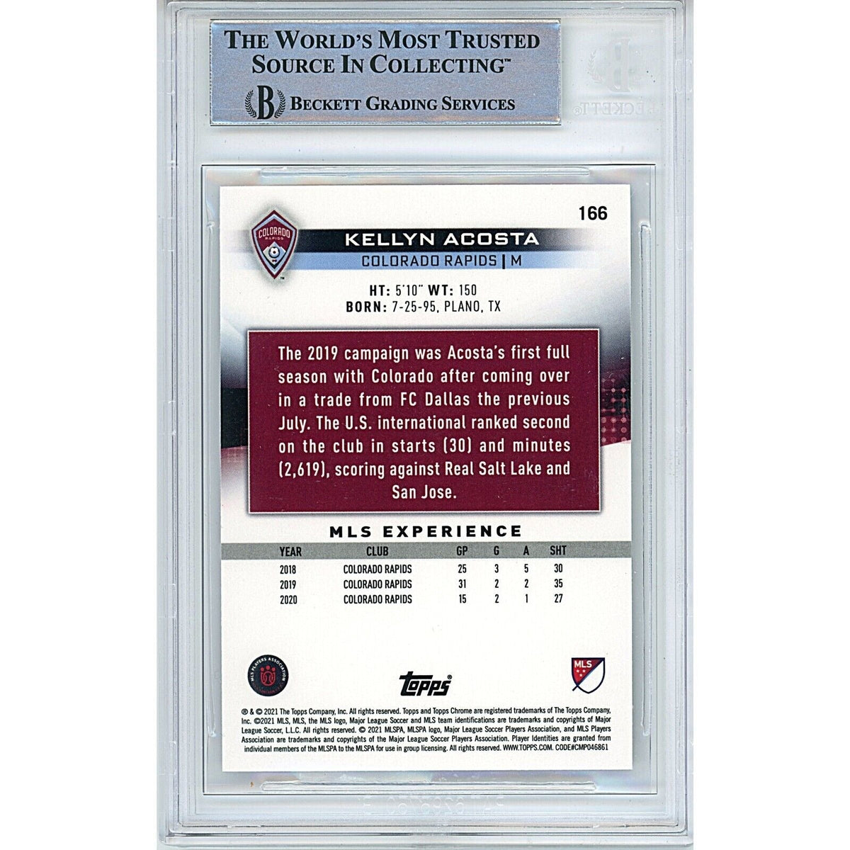 Kellyn Acosta Topps Chrome Signed Trading Card Beckett BGS