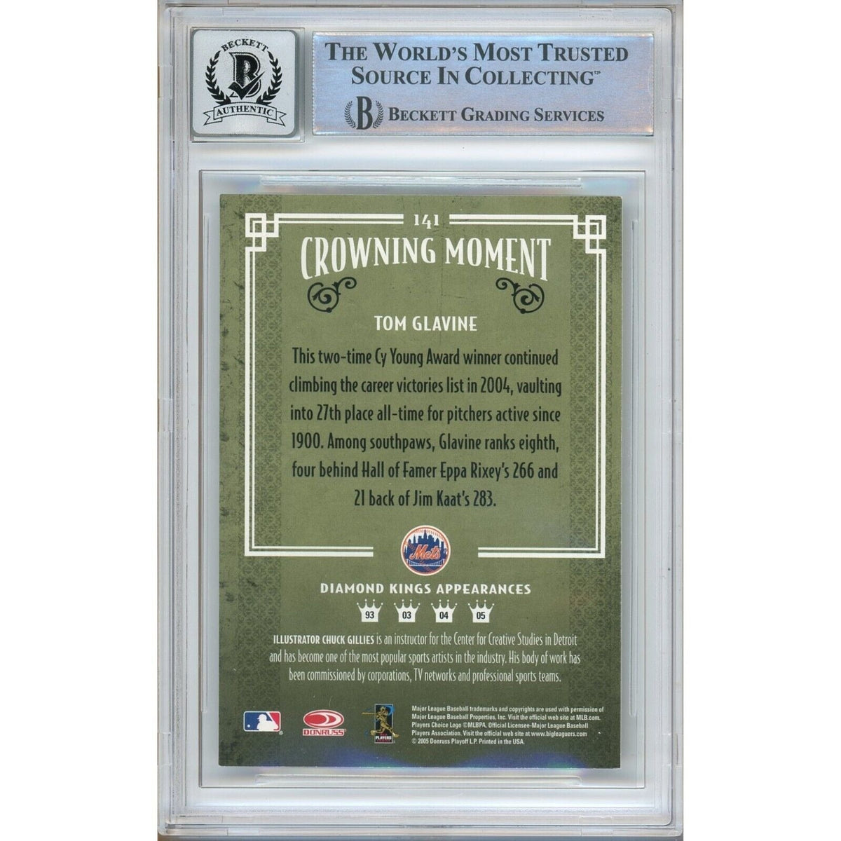 Tom Glavine New York Mets Signed Trading Card Beckett BGS