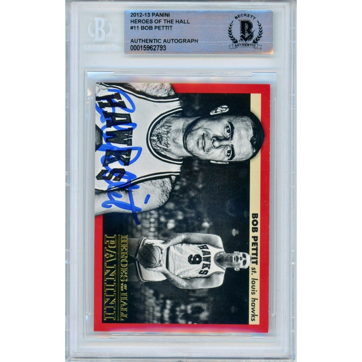 Bob Pettit Panini Heroes Signed Trading Card Beckett BAS
