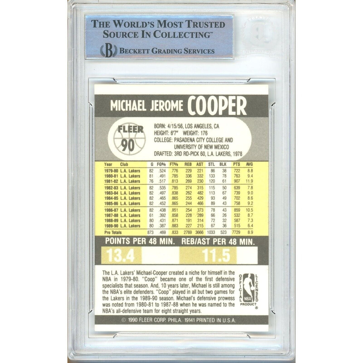 Michael Cooper Los Angeles Lakers Signed Trading Card Beckett BAS