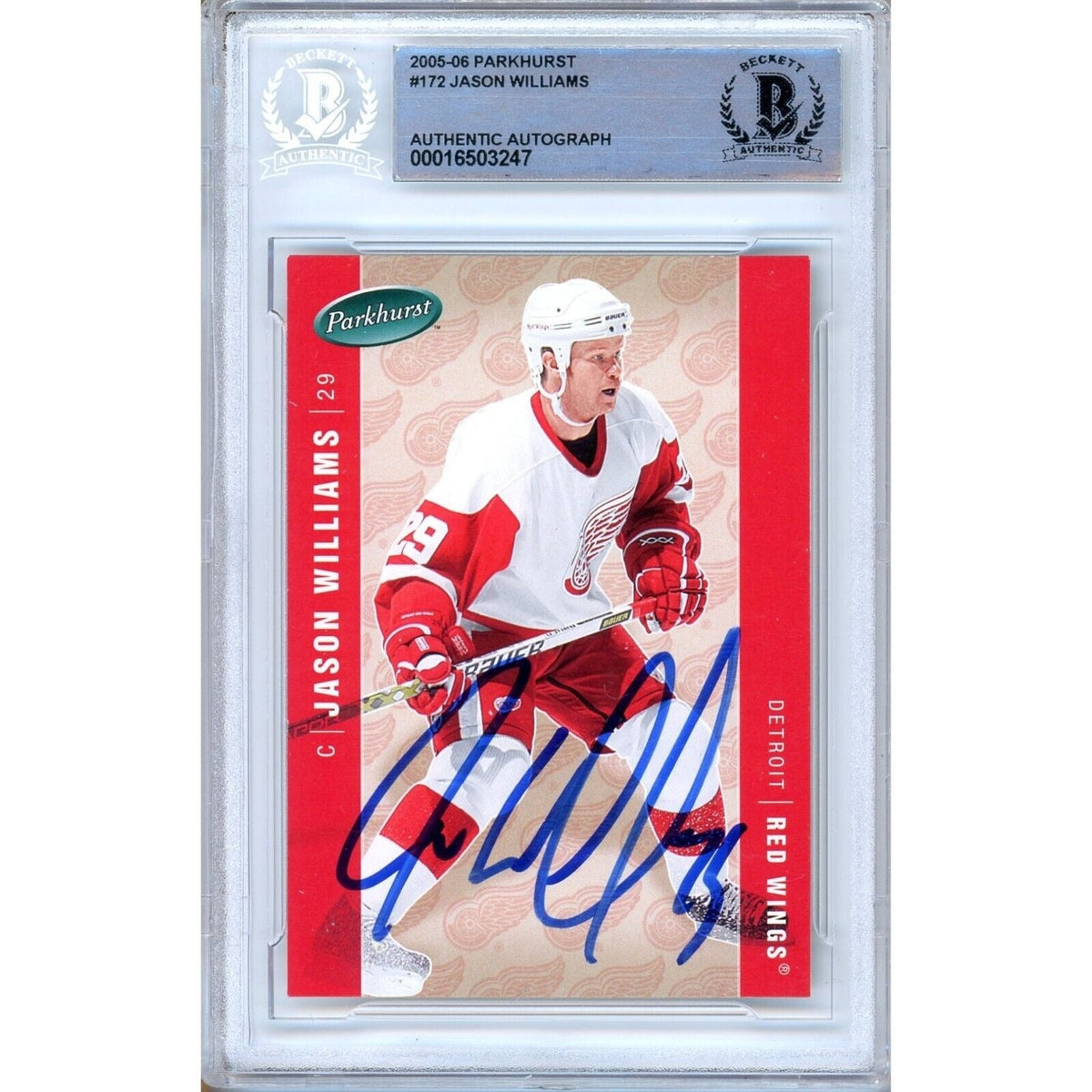 Jason Williams Detroit Red Wings Autographed Trading Card Beckett BAS