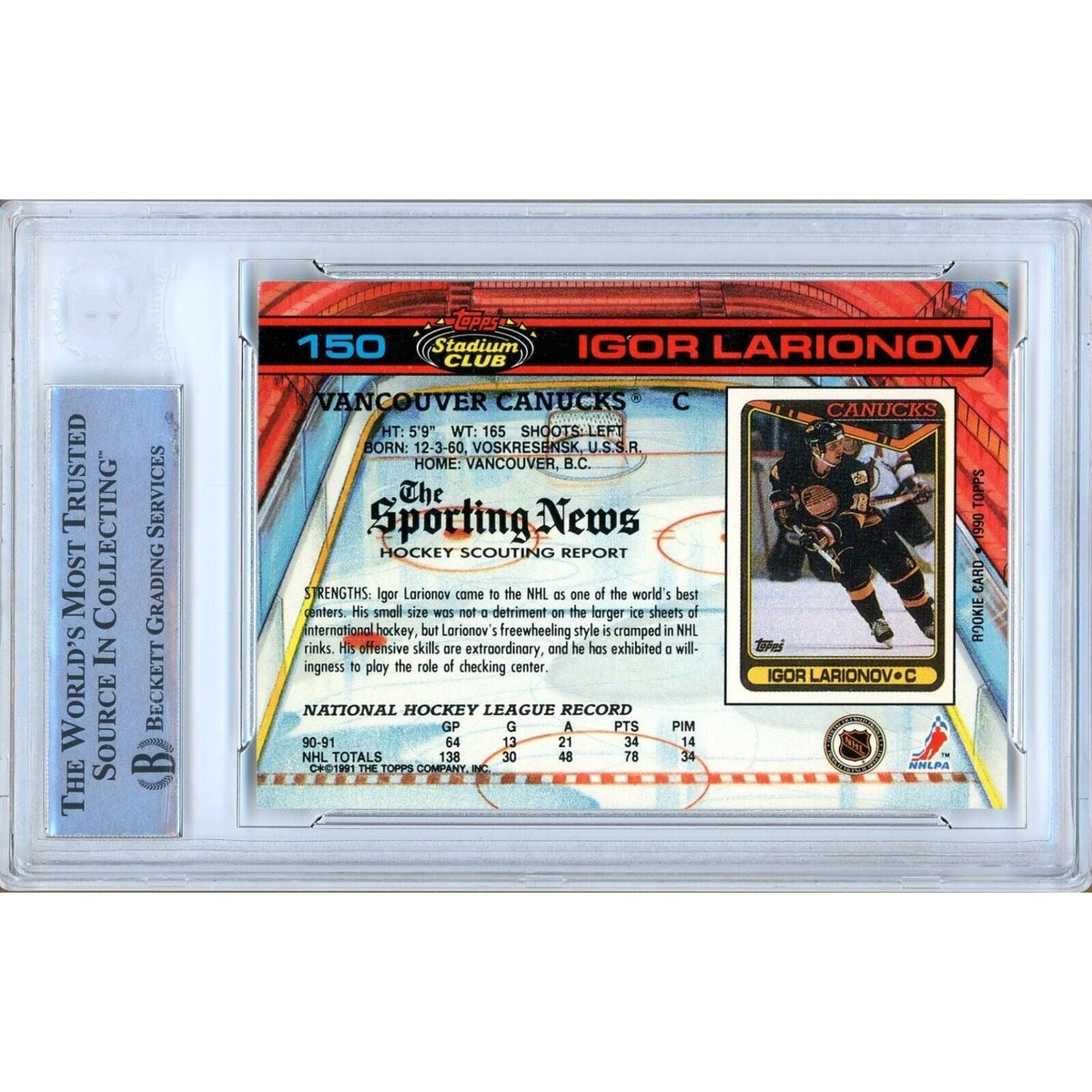 Igor Larionov Topps Stadium Club Signed Trading Card Beckett BAS