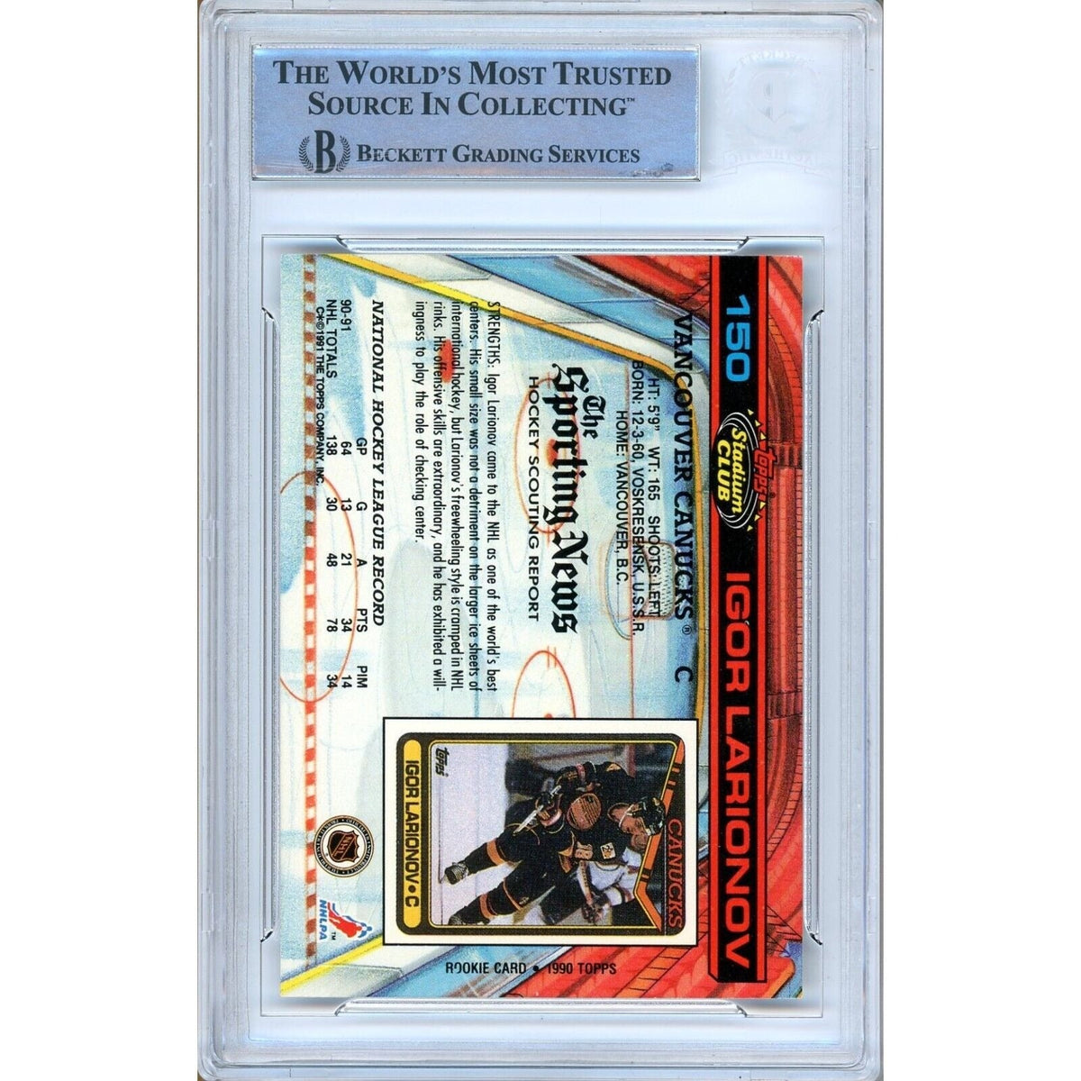 Igor Larionov Topps Stadium Club Autograph Trading Card Beckett BAS