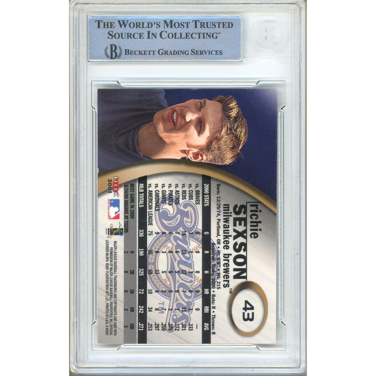 Richie Sexson Milwaukee Brewers Signed Autograph Trading Card Beckett BAS